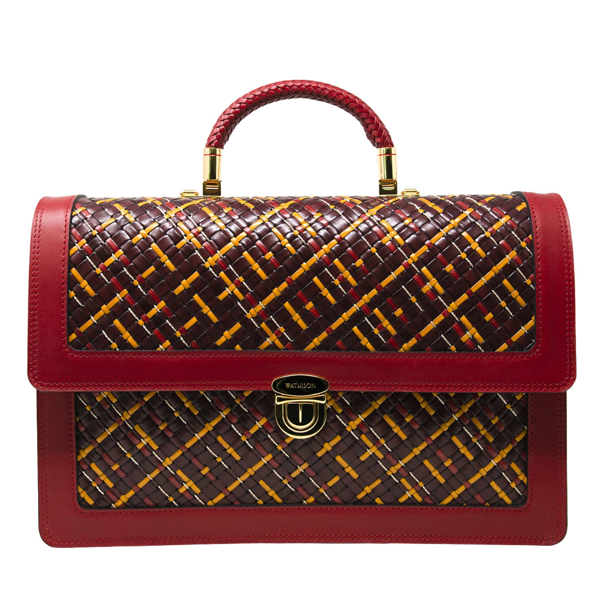 Braided Leather and Copper Business Bag “Kastel” - Red - Main view