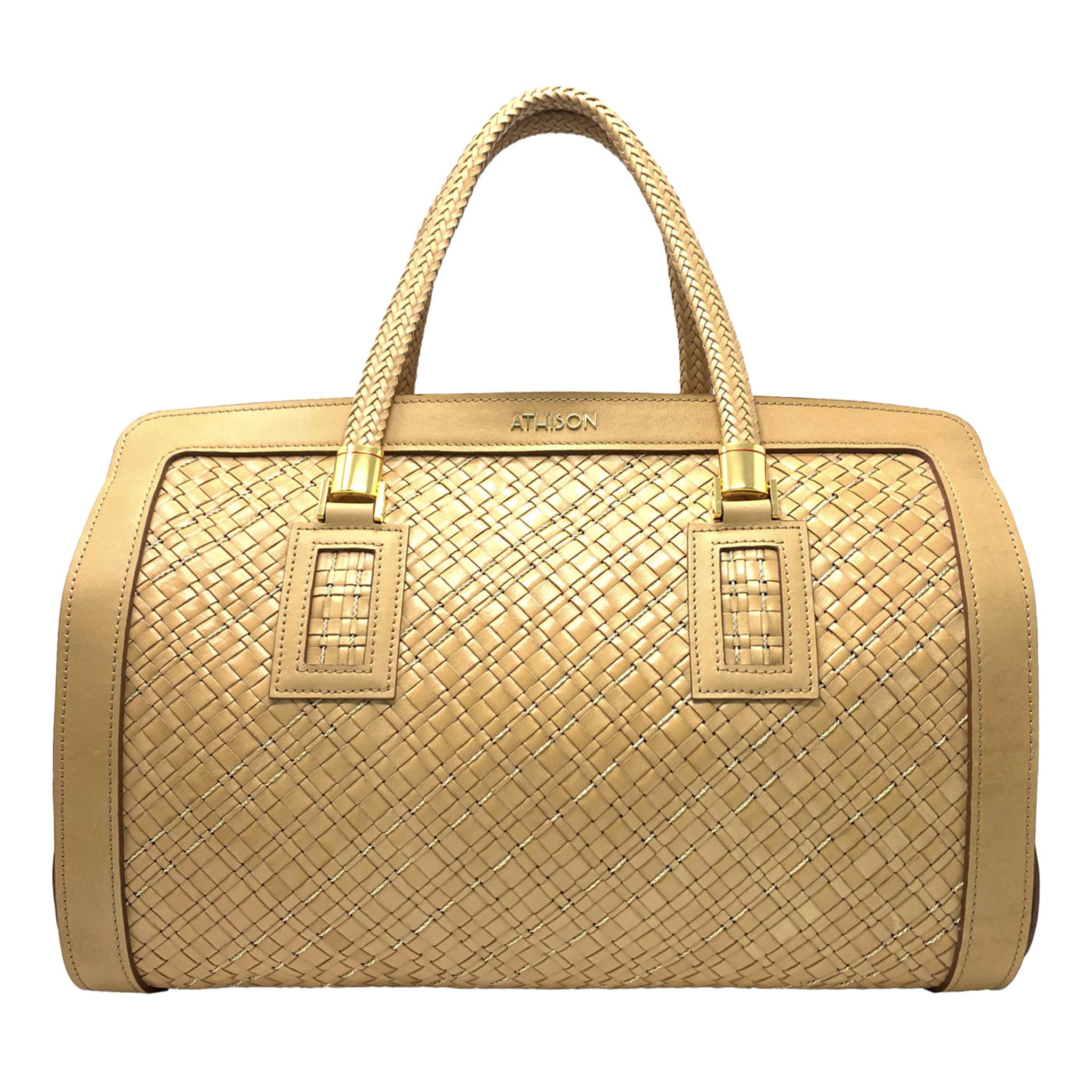 Braided Leather and Copper Handbag “Jazzi” - Beige - Main view