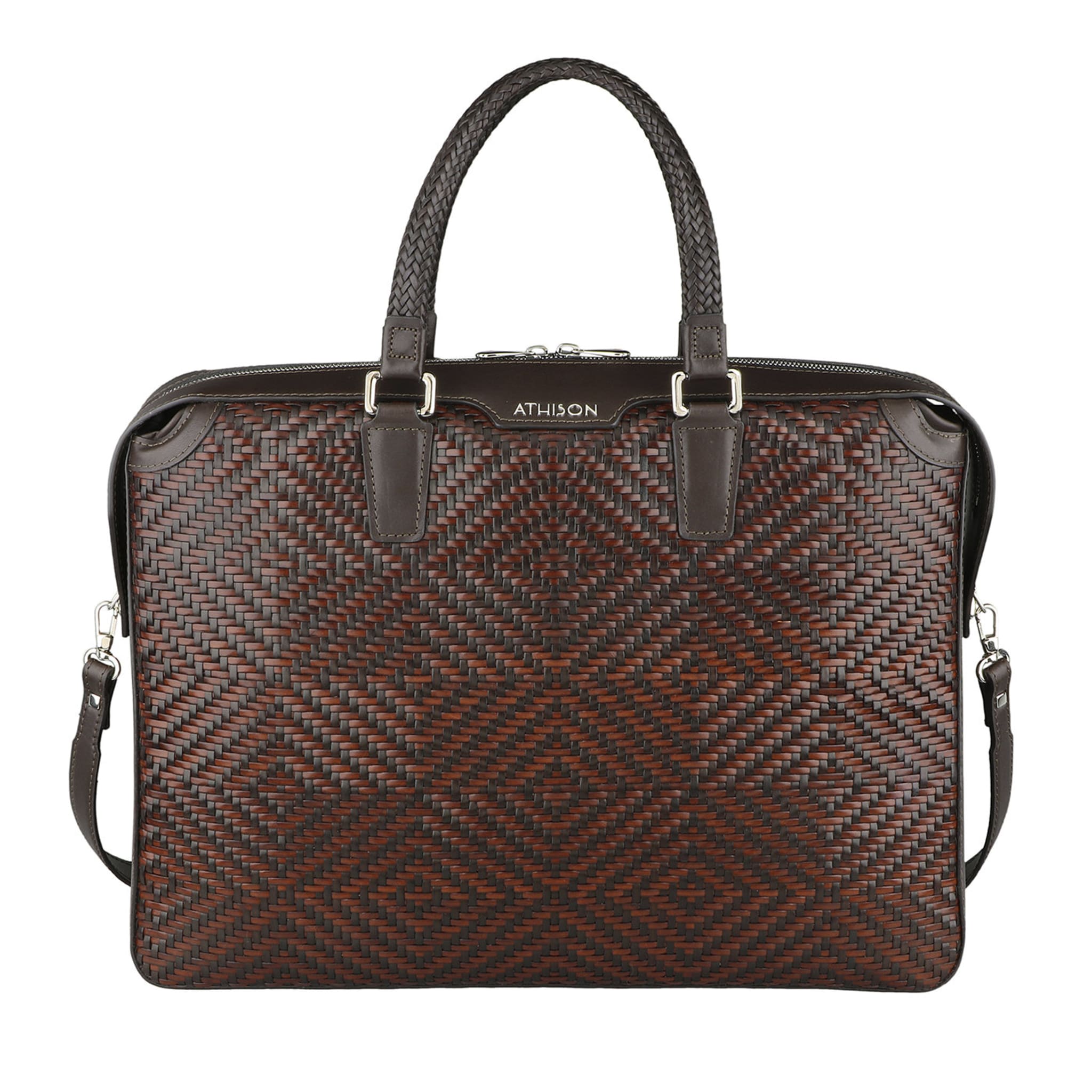 Braided Leather Business Bag “Premia” - Brown - Main view