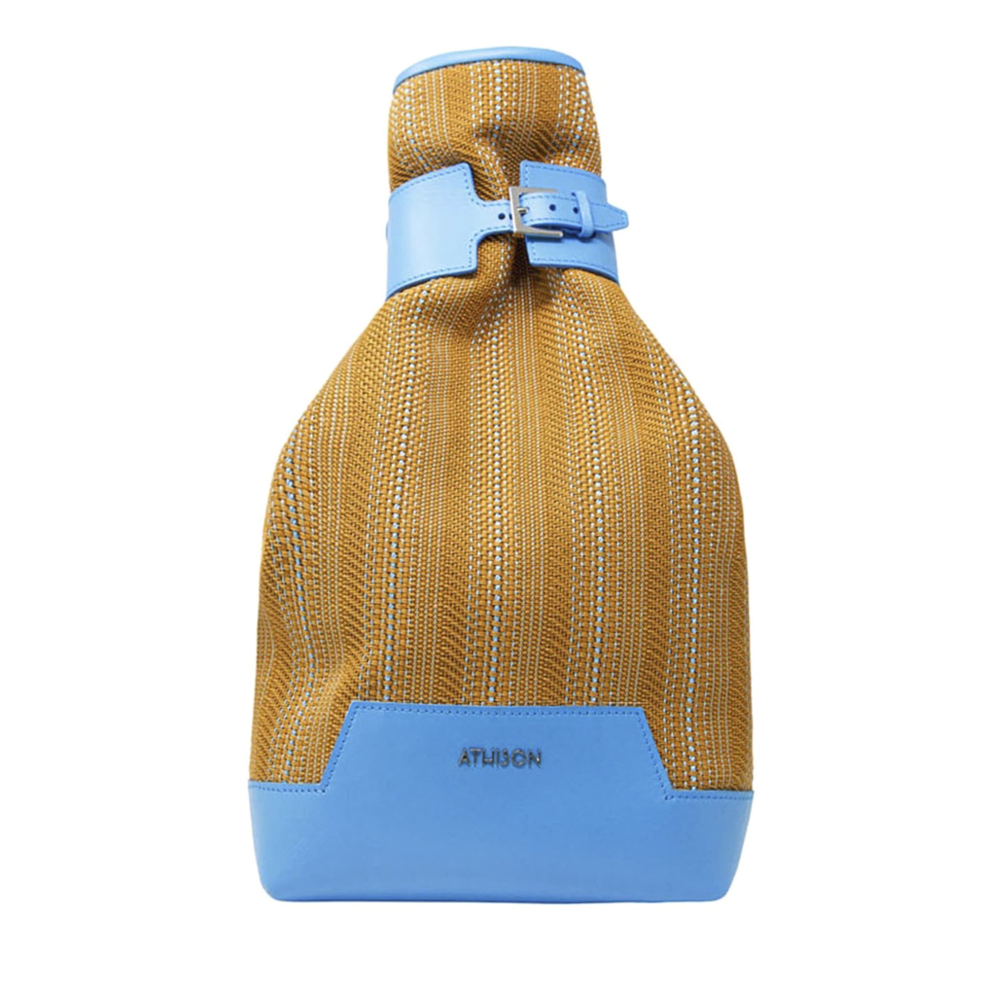 Leather and Braided Cotton Backpack “Veglia” - Mustard and Light Blue - Main view