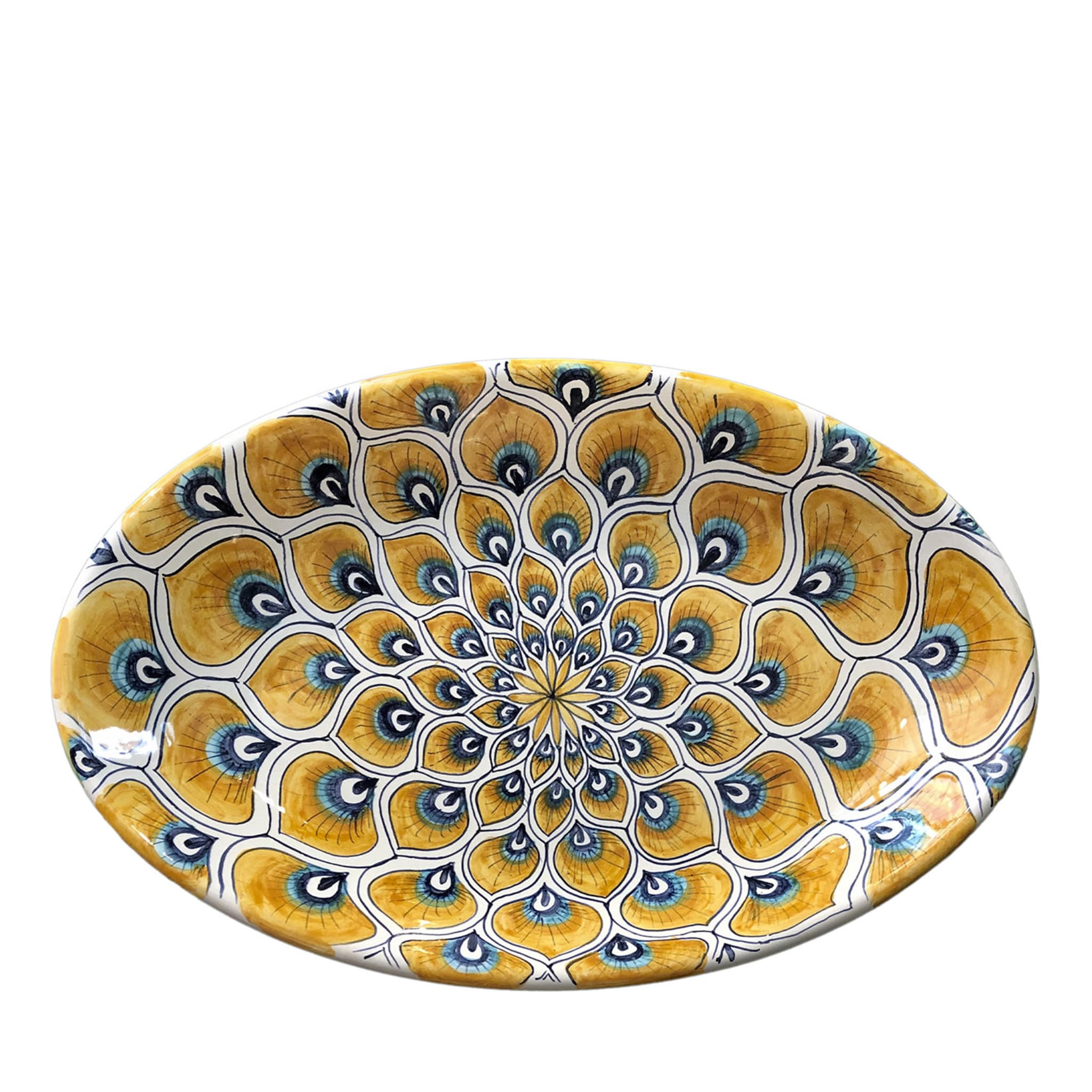 Yellow Peacock Feather Oval Plate - Main view