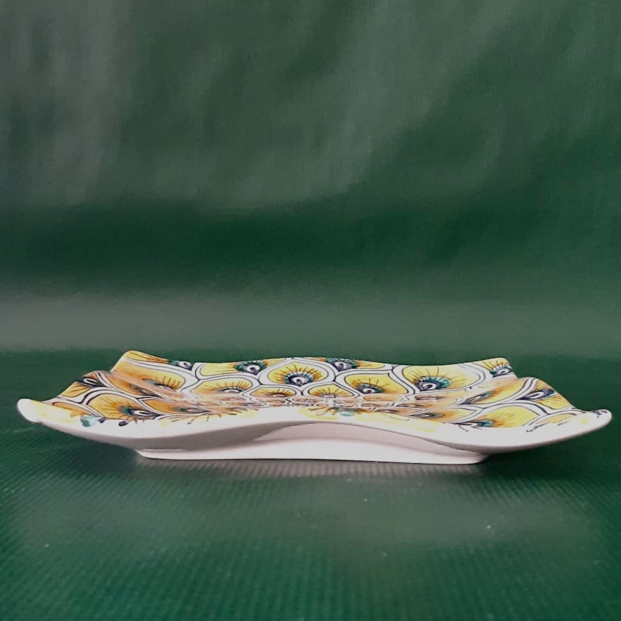 Yellow Peacock Feather Square Serving Plate - Alternative view 1