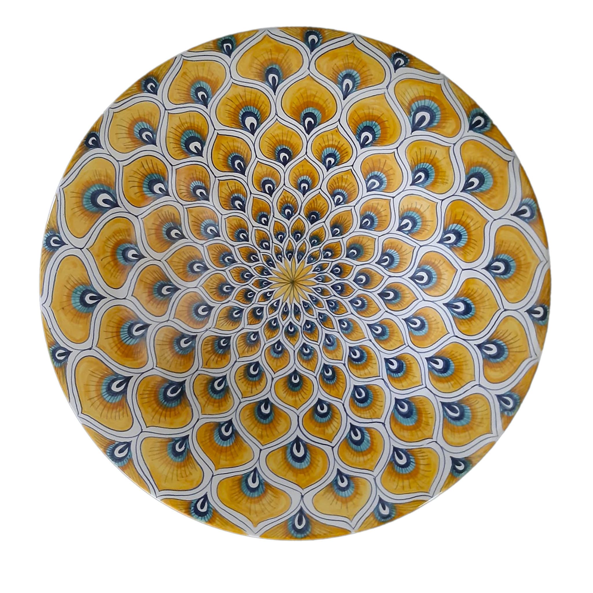 Piuma di pavone gialla ⌀ Piatto decorativo da 35 cm - Vista principale