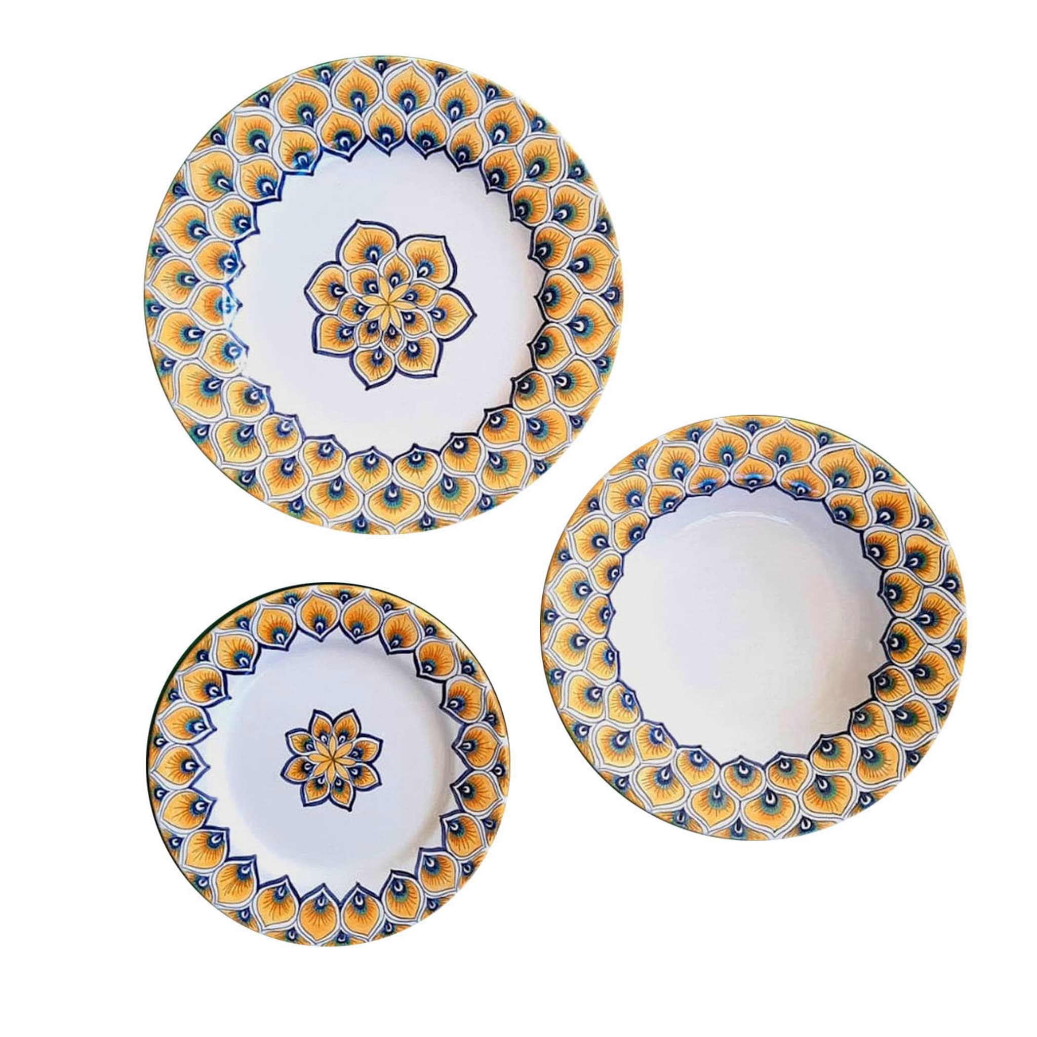 Yellow Peacock Feather Majolica Dining Set - Main view