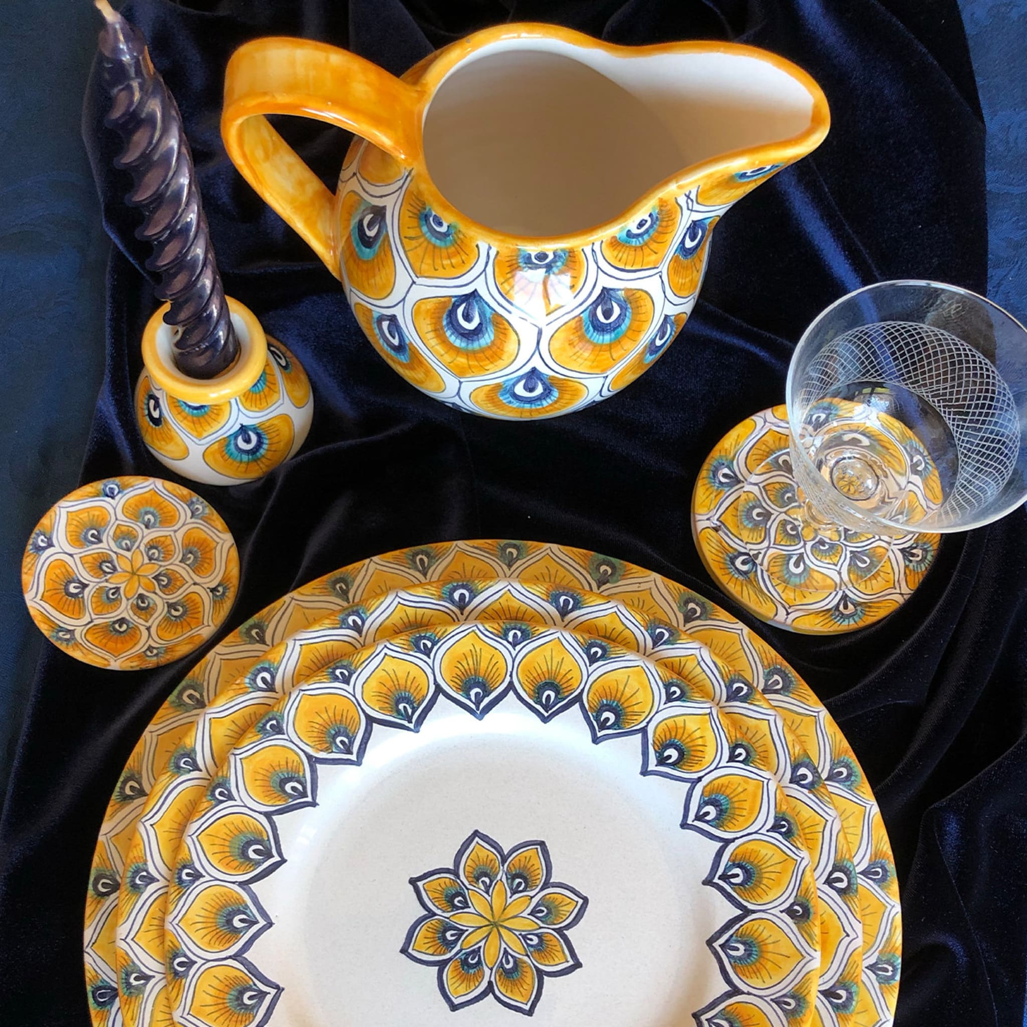 Yellow Peacock Feather Majolica Dining Set - Alternative view 2