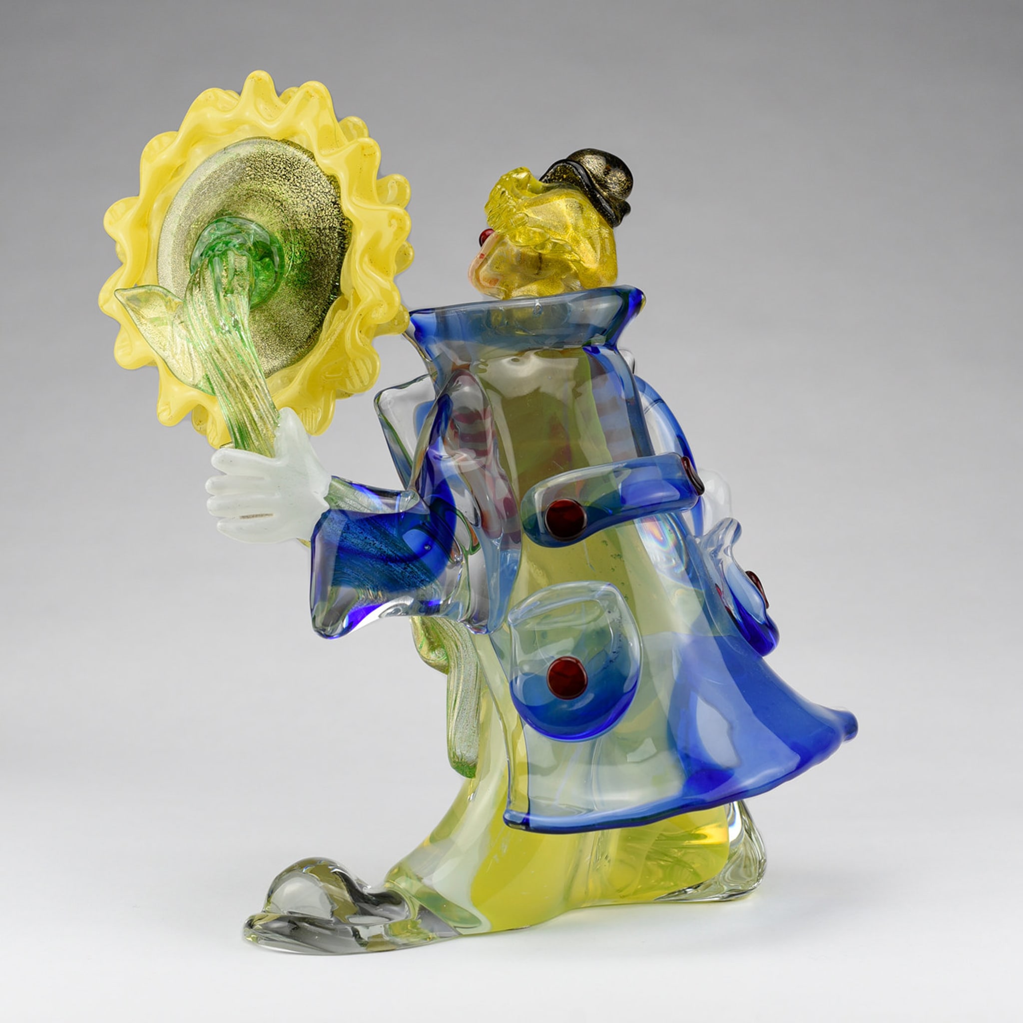 Clown Con Girasole Polychrome Glass Sculpture - Alternative view 2