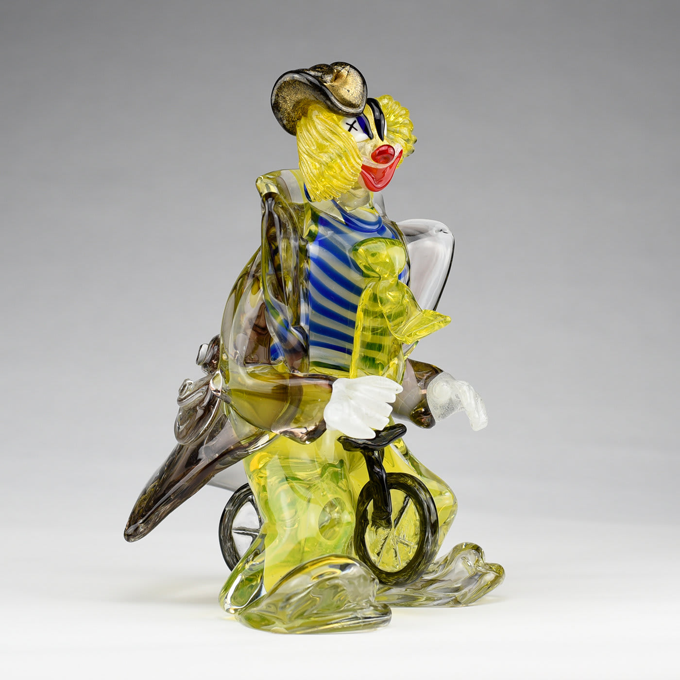 Clown Con Bicicletta Polychrome Glass Sculpture - Effe Vetreria Artistica