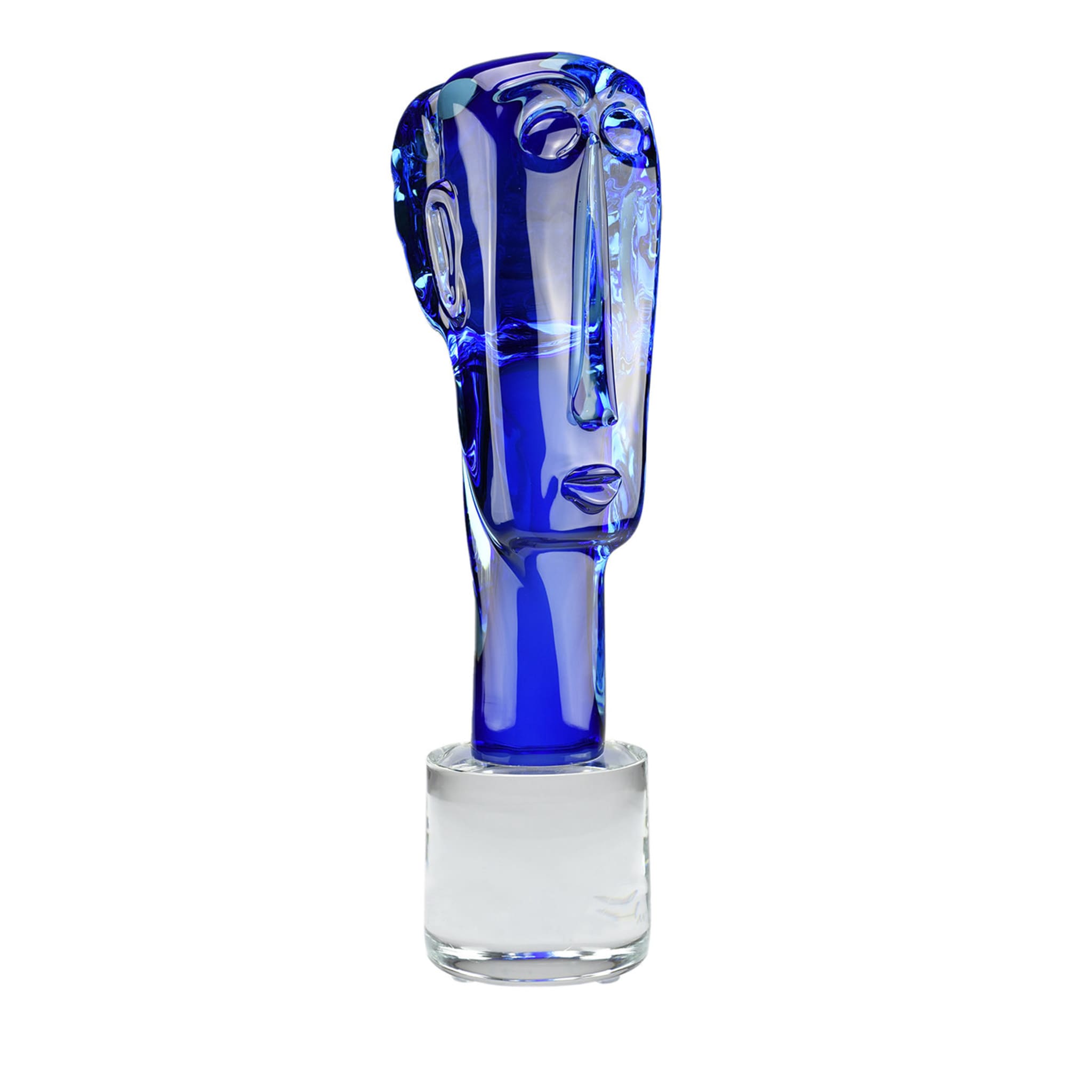 Volto Squadrato Sculpture en verre bleu - Vue principale