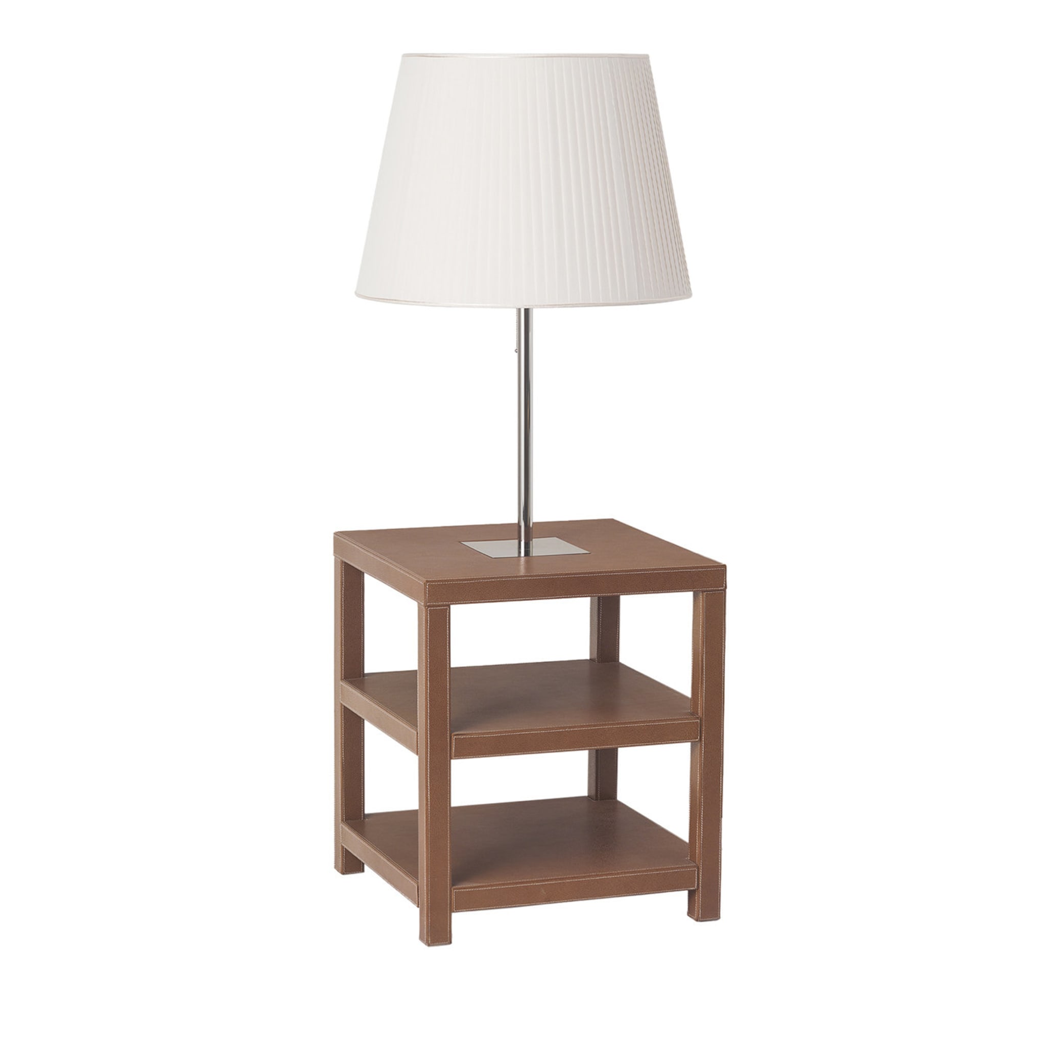 Leather Bedside Table with Lamp by Michele Bonan - Main view