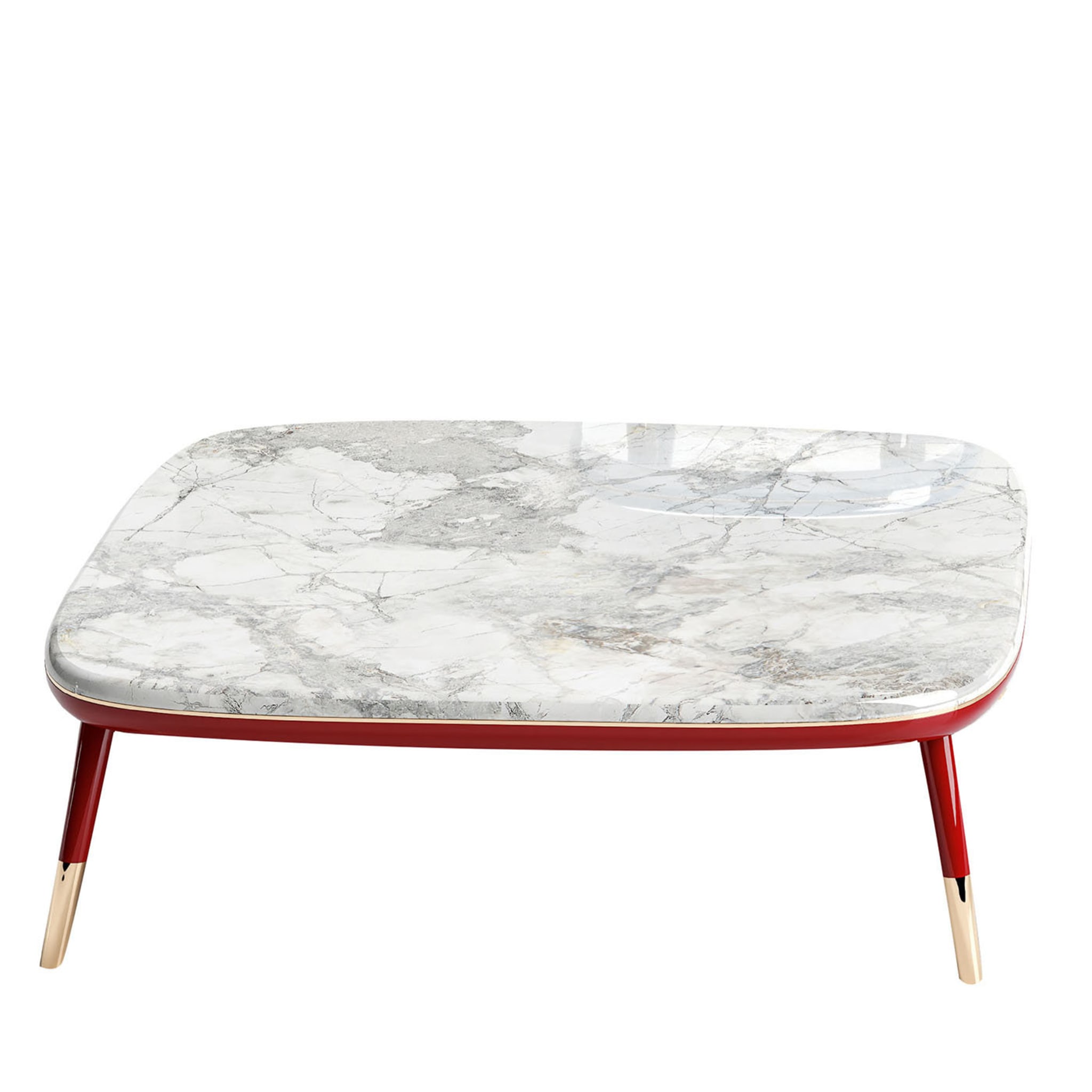 Table basse rouge Sabrina avec plateau en marbre - Vue principale