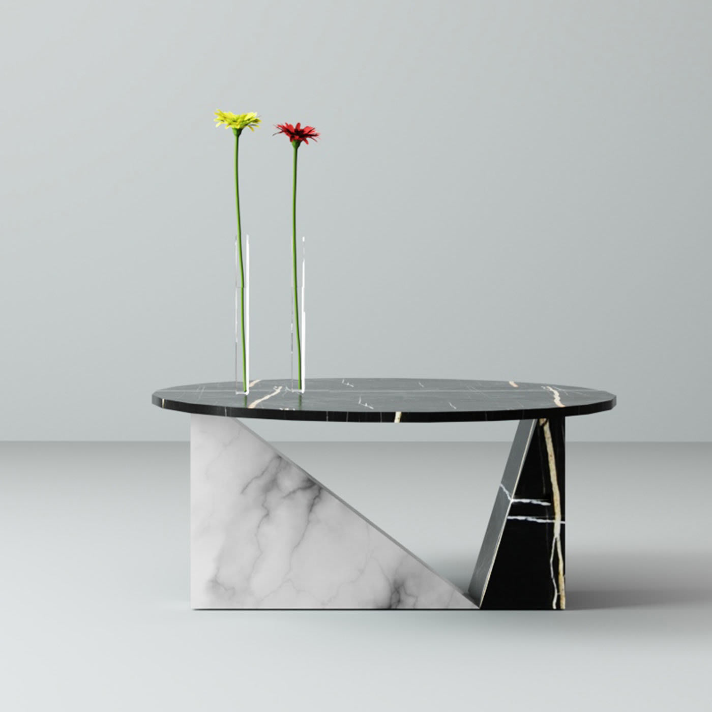 Dieus Table in White Carrara and Sahara Noir Marbles by sid&sign - Dimarmo