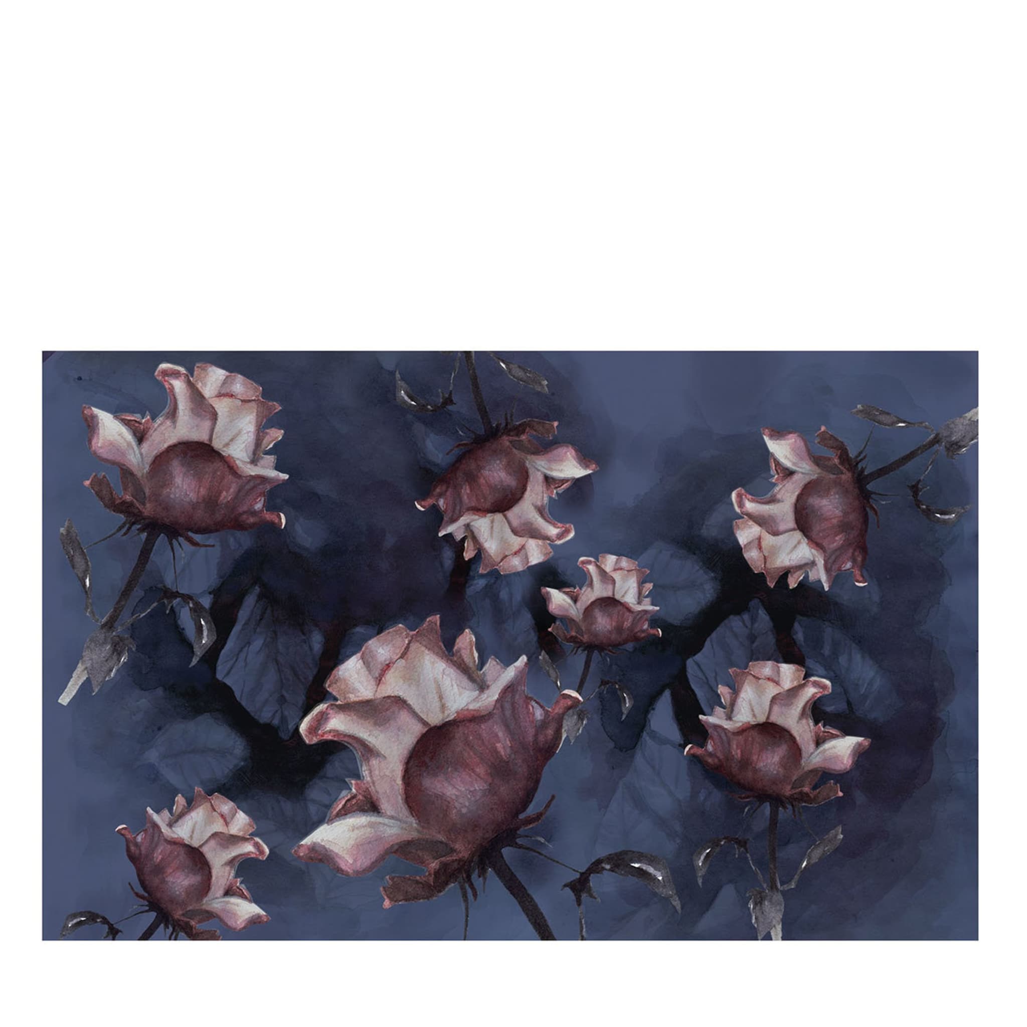 Papier peint Botanika Pink Roses Bleu - Vue principale