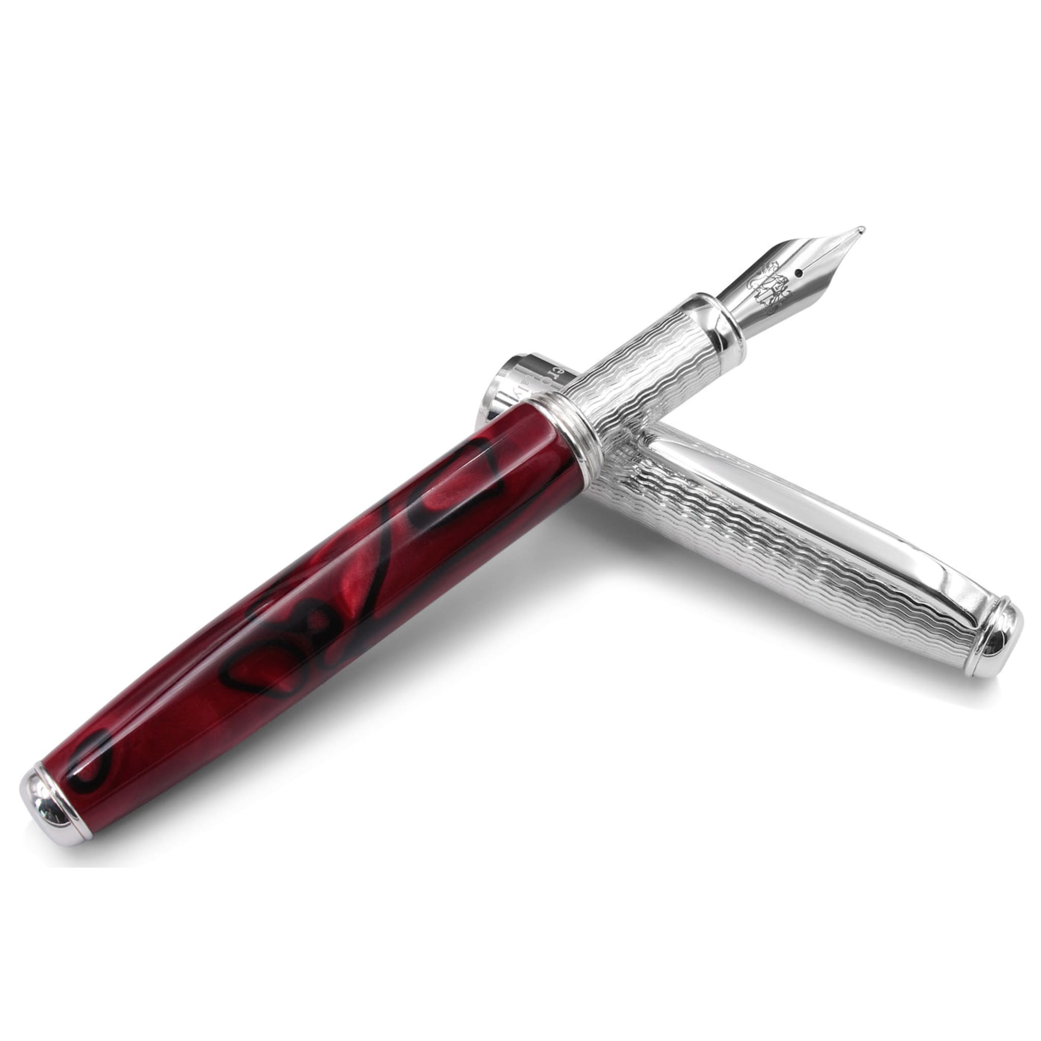 Silver and Burgundy Resin Fountain Pen - Main view