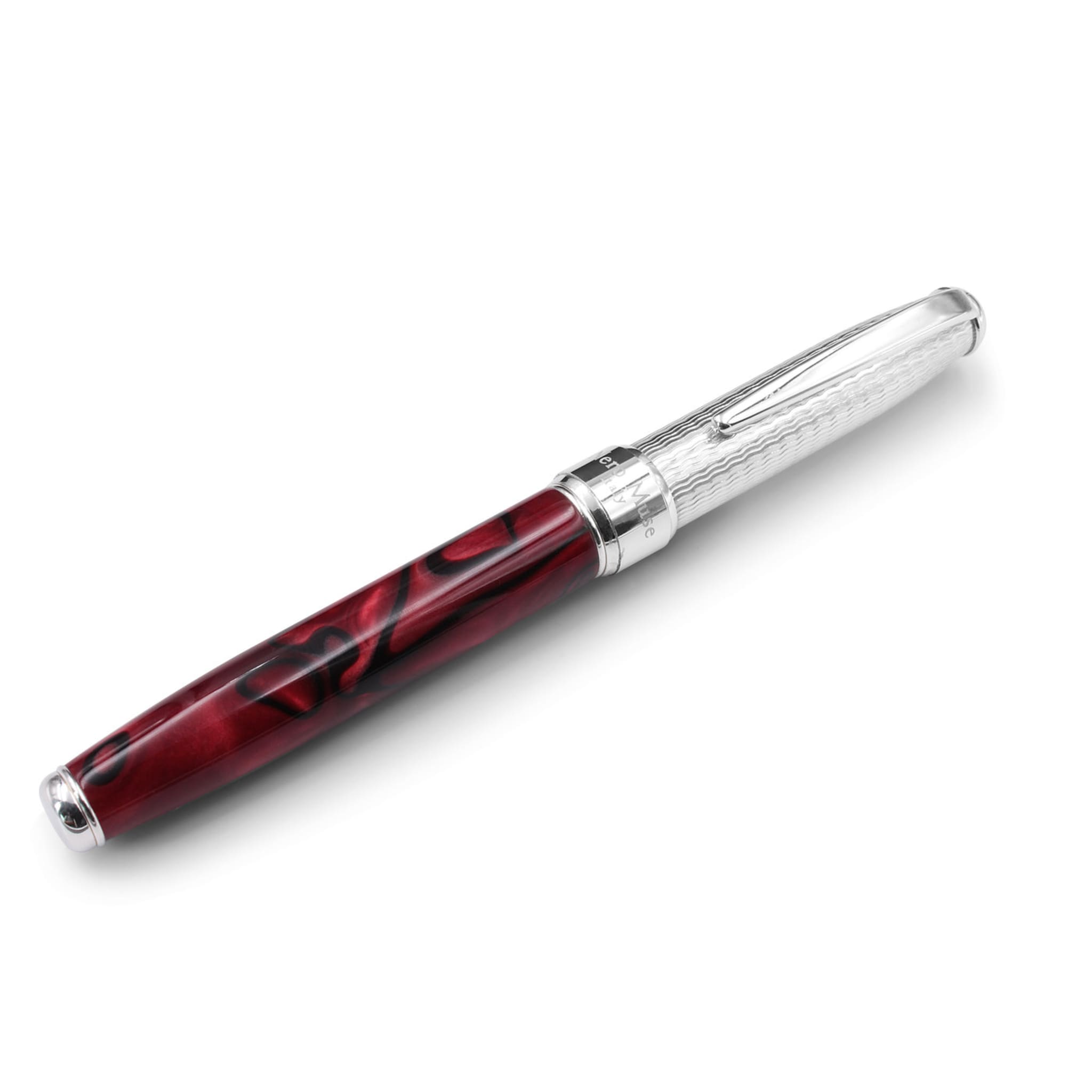 Silver and Burgundy Resin Fountain Pen - Alternative view 1
