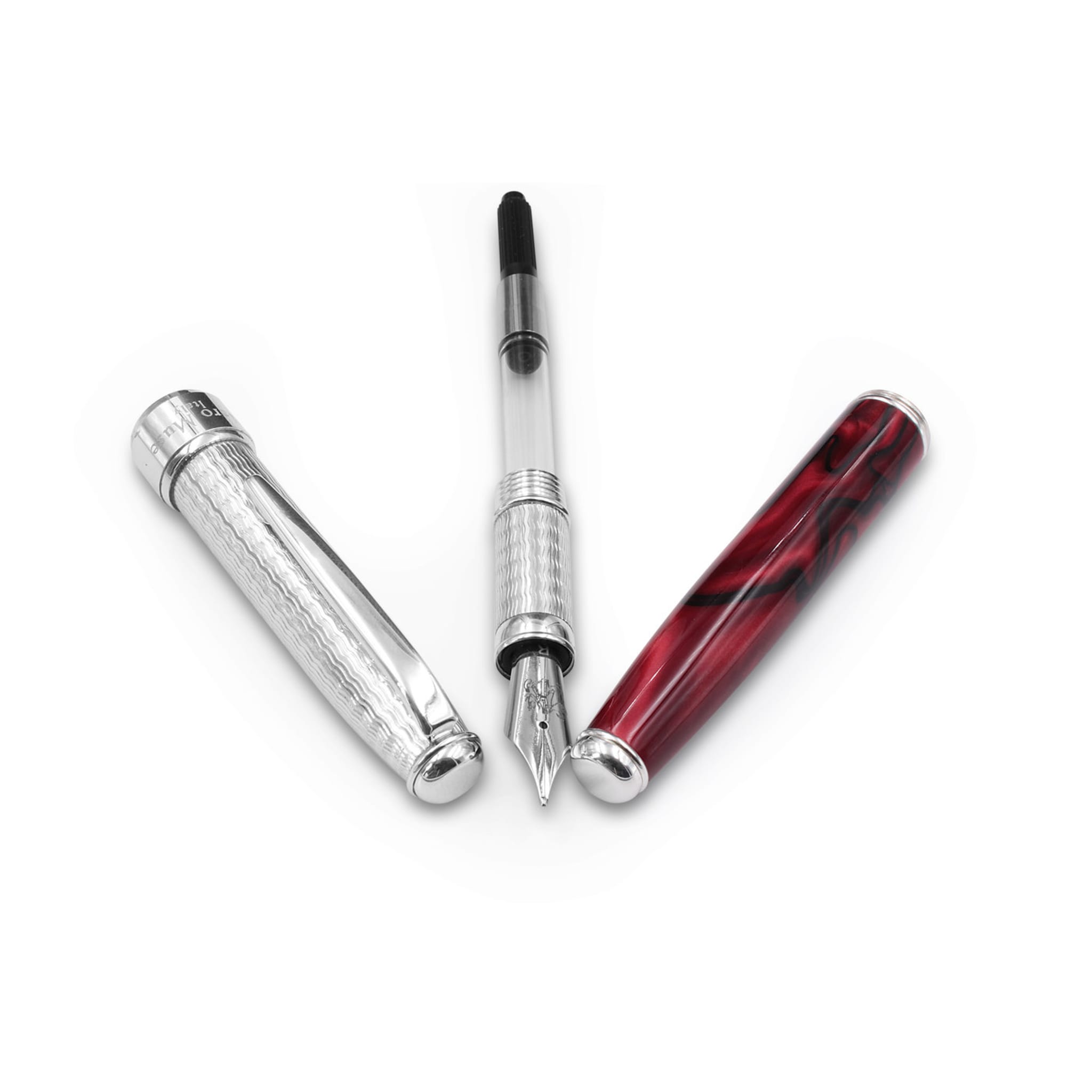 Silver and Burgundy Resin Fountain Pen - Alternative view 2