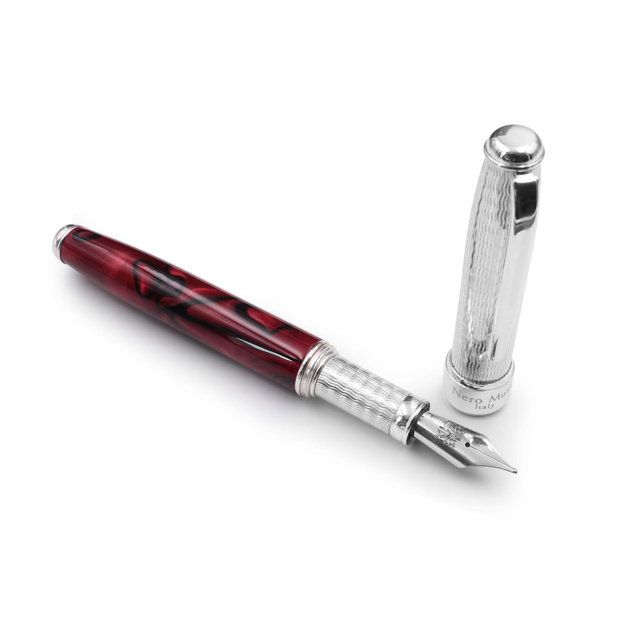 Silver and Burgundy Resin Fountain Pen - Alternative view 3