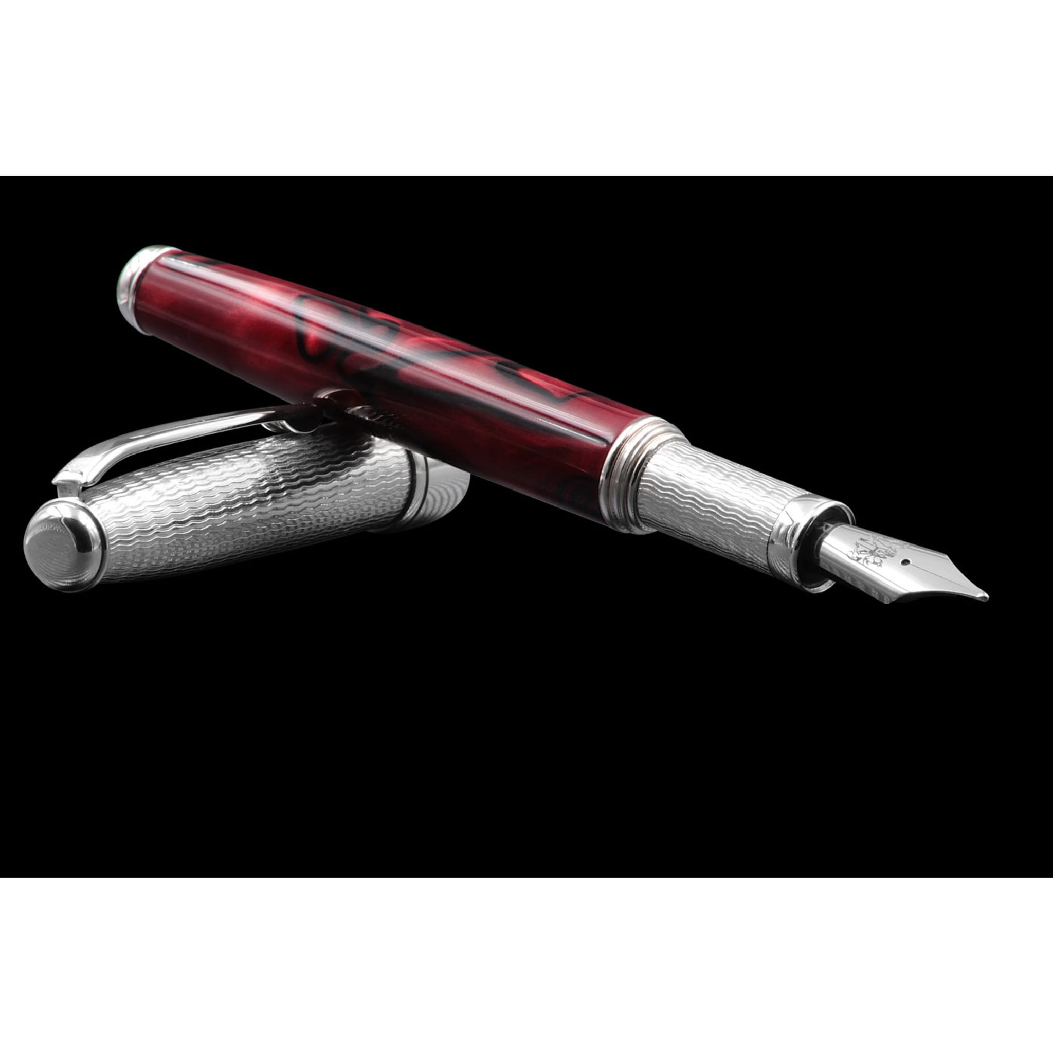 Silver and Burgundy Resin Fountain Pen - Alternative view 4