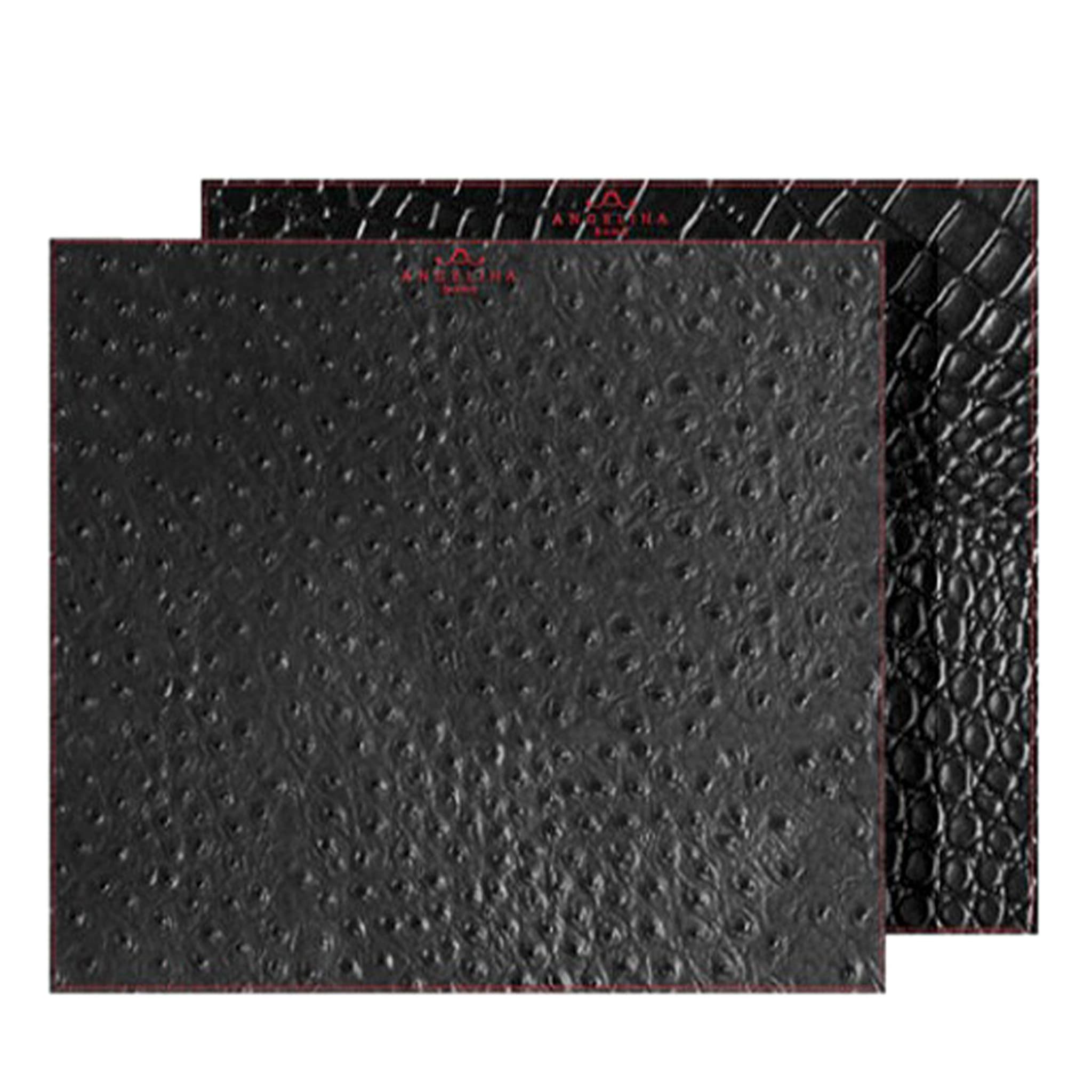 Kenya Extra-Small Set of 2 Rectangular Black Leather Placemats (set de 2 sets de table rectangulaires en cuir noir) - Vue principale
