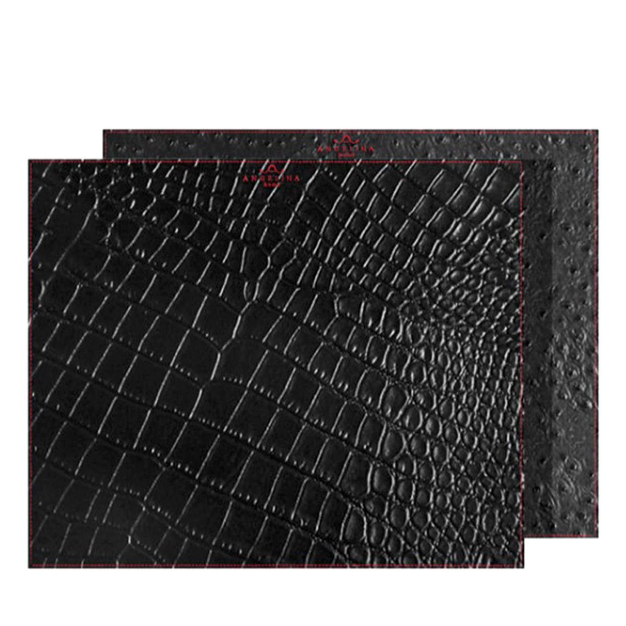 Kenia Medium 2er-Set rechteckige Platzsets aus schwarzem Leder - Hauptansicht