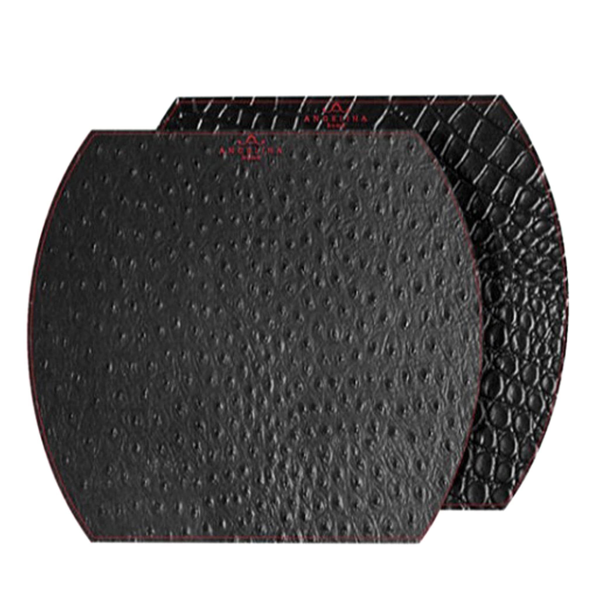 Kenya Extra-Small Set of 2 Black Leather Placemats (set de 2 sets de table en cuir noir) - Vue principale