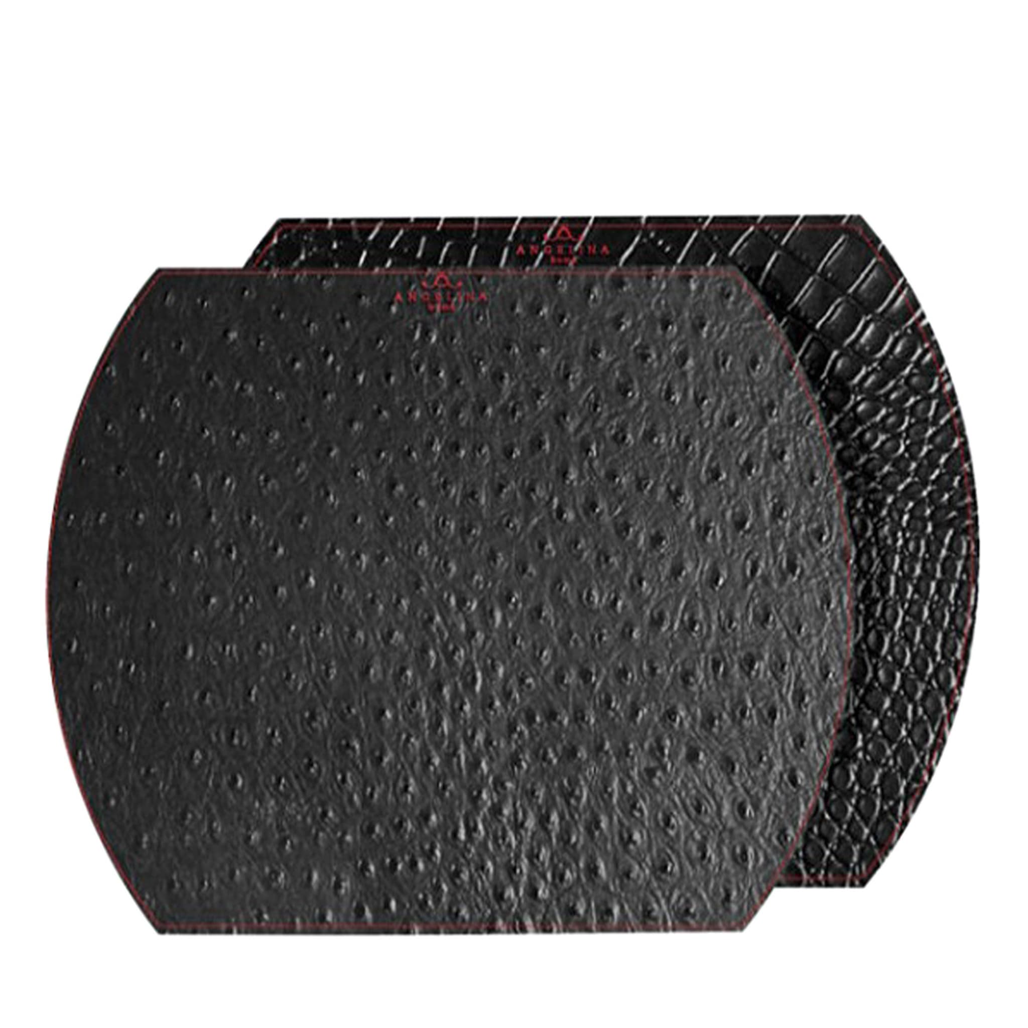 Kenya Medium Set of 2 Black Leather Placemats (Set de 2 sets de table en cuir noir) - Vue principale