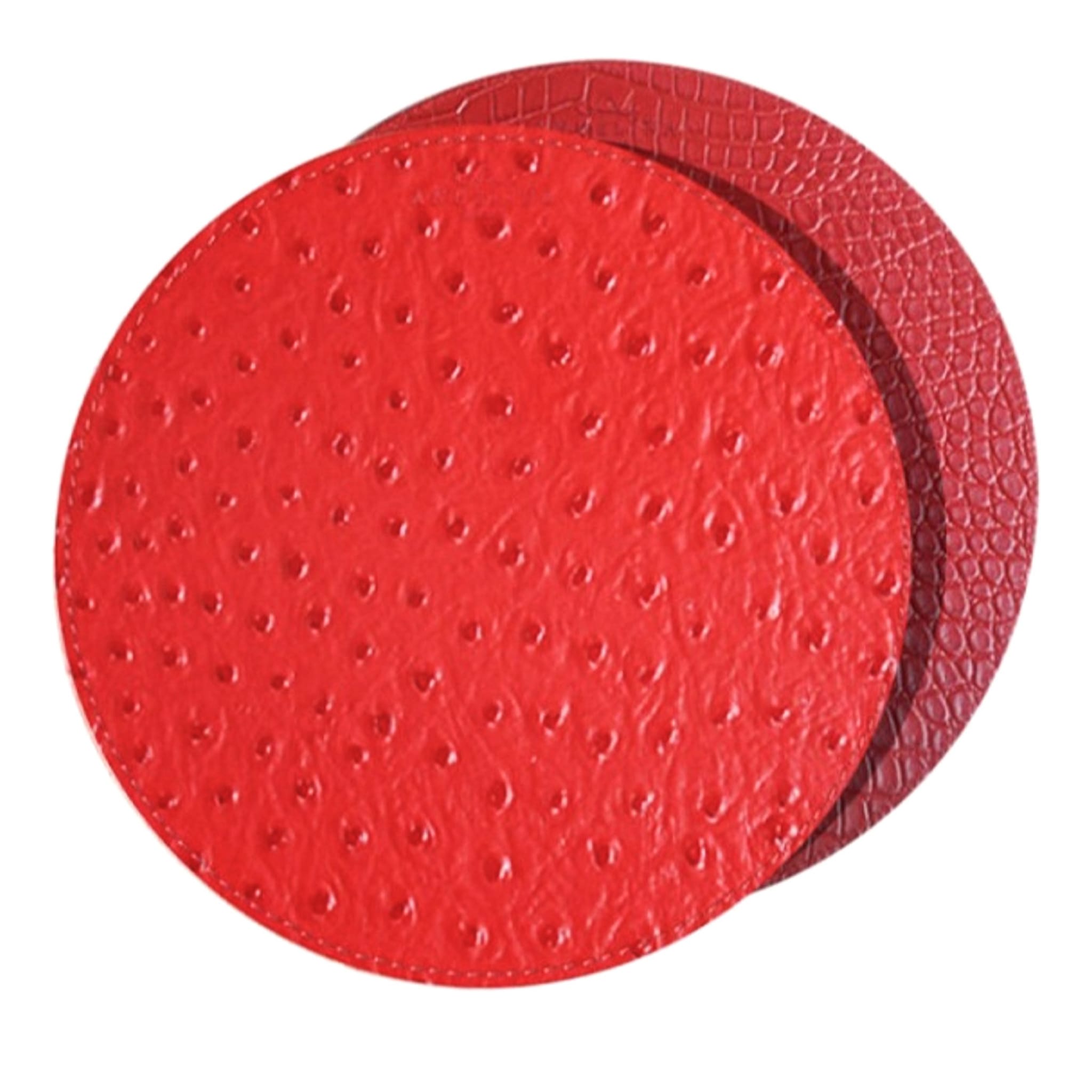 Kenya Small Set of 2 Round Red Leather Placemats - Main view