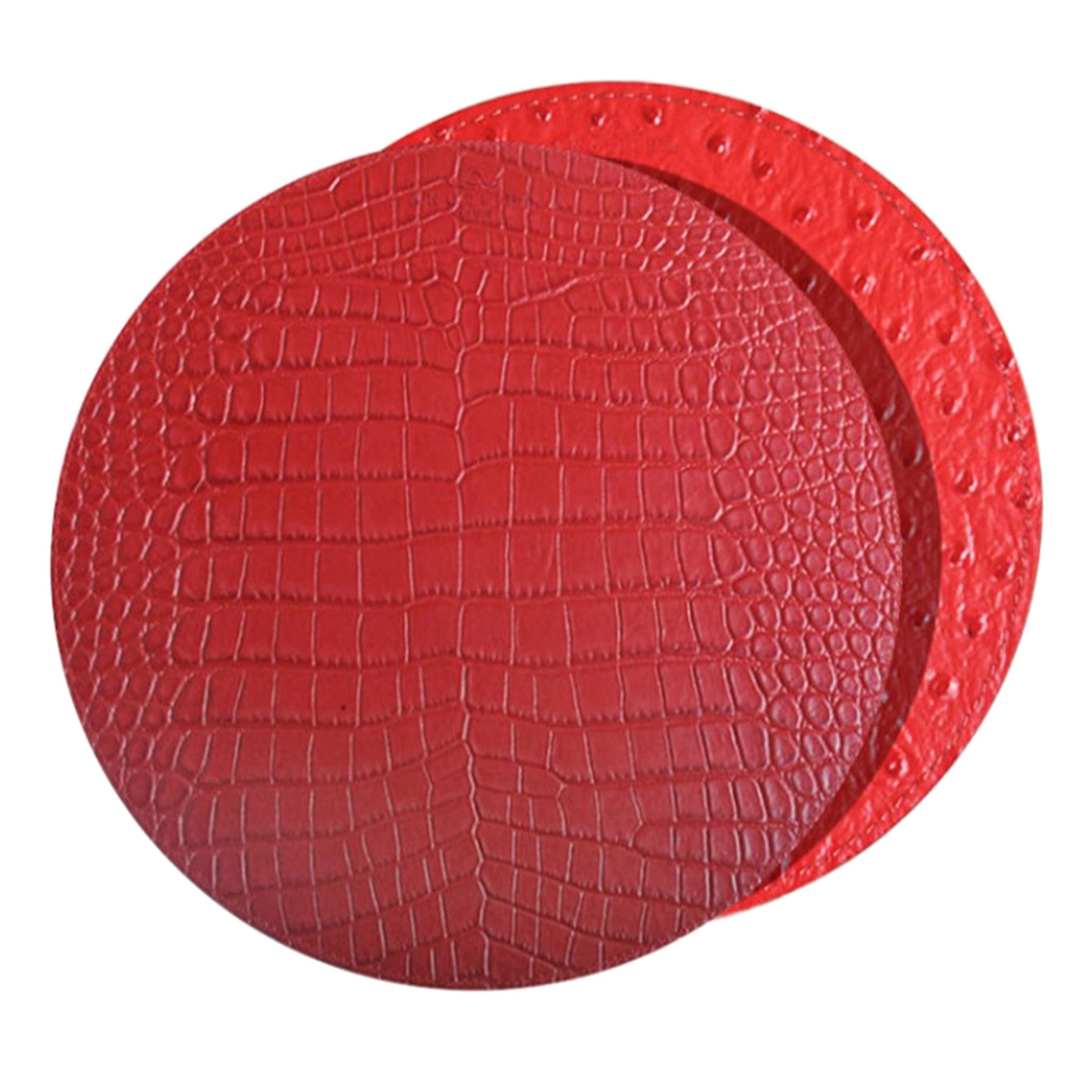 Kenya Medium Set of 2 Round Red Leather Placemats - Main view