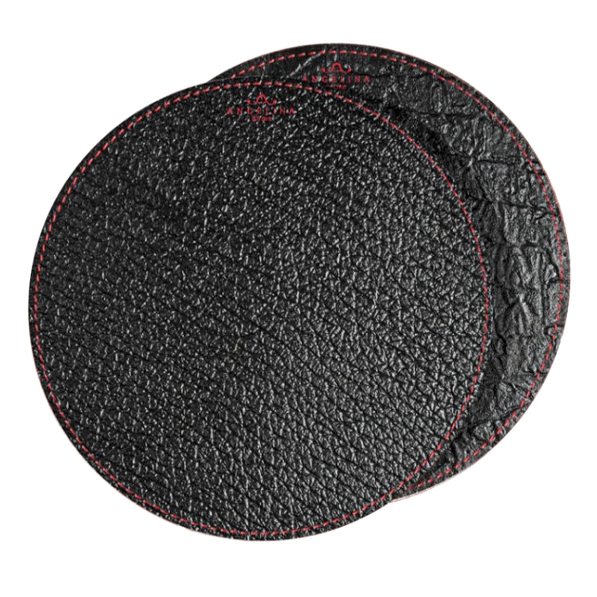 Tanzania Small Set of 2 Round Black Leather Placemats - Main view