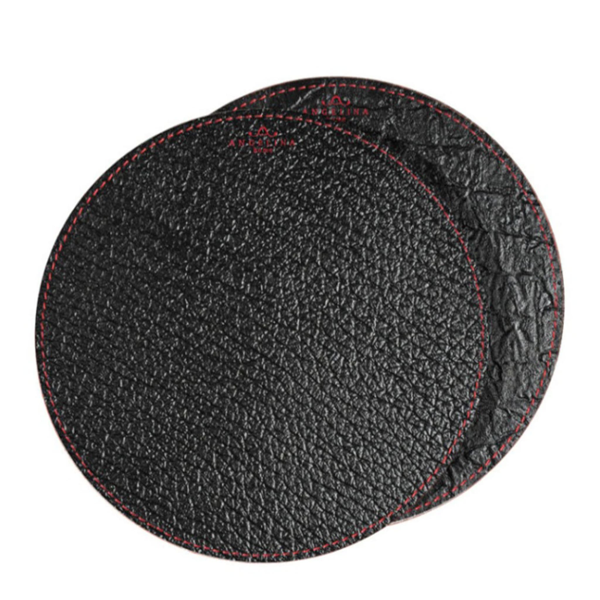 Tansania Medium 2er-Set runde Platzsets aus schwarzem Leder - Hauptansicht