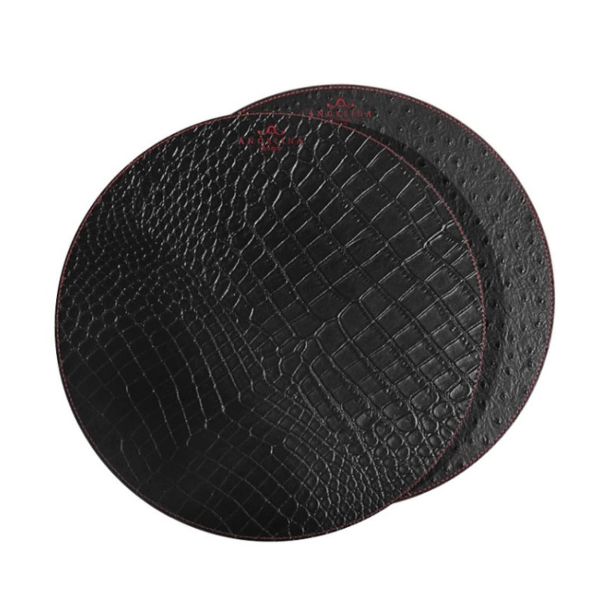 Kenya Medium Set of 2 Round Black Leather Placemats - Main view