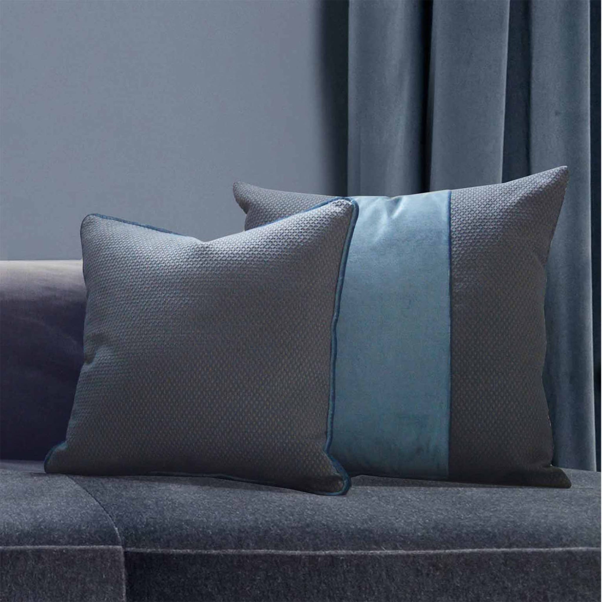 Blue Beige Carré Cushion in false unit jacquard fabric - Alternative view 1