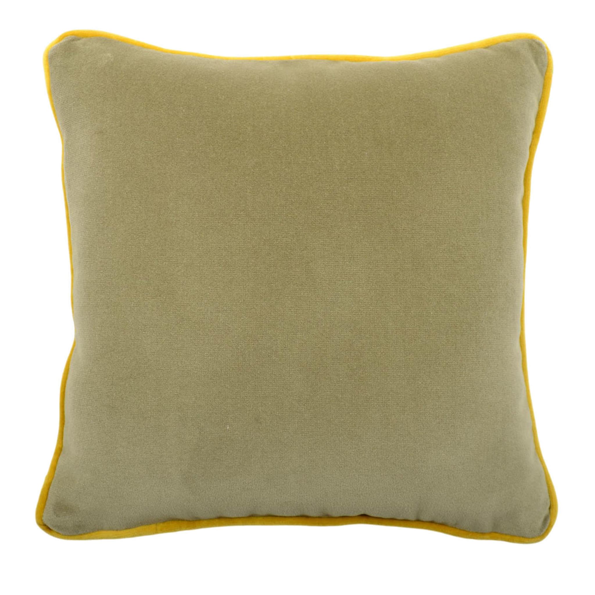 Carrè Cushion in moss cotton velvet and jacquard fabric - Main view