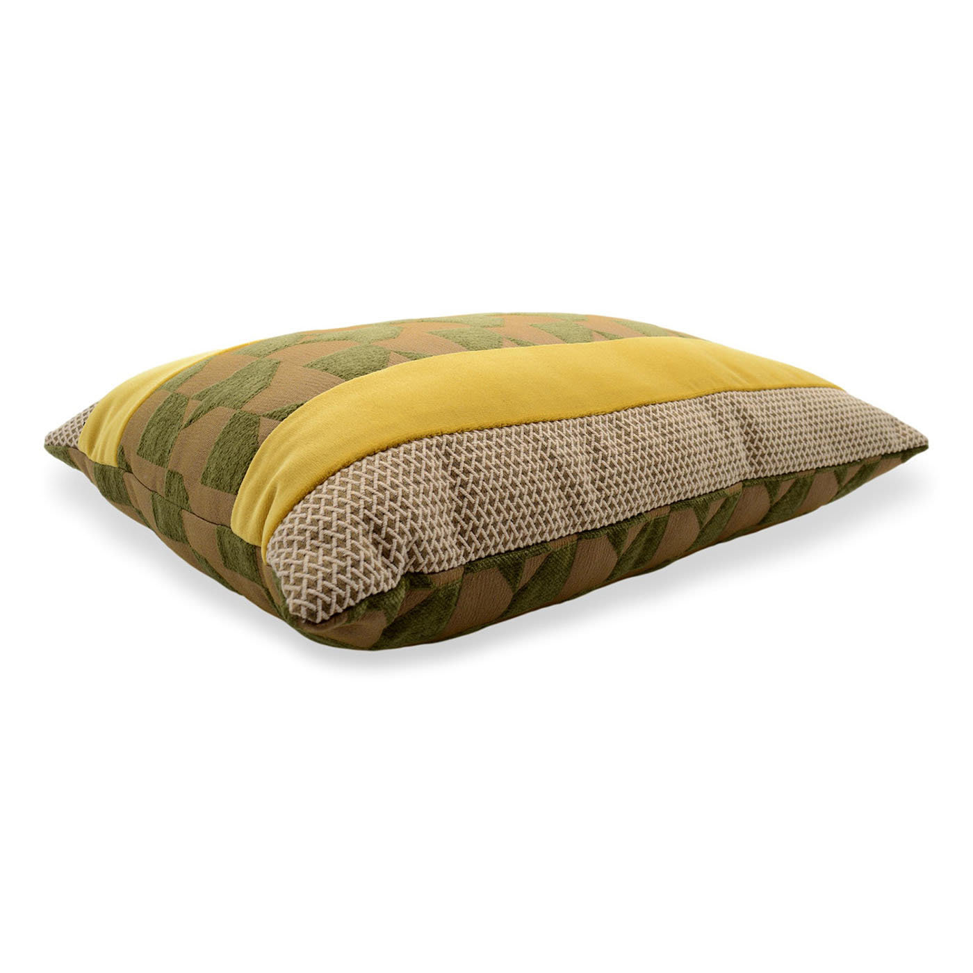 Elle Yellow Stripes and Green Pied-De-Poule Double-Face Cushion l ...