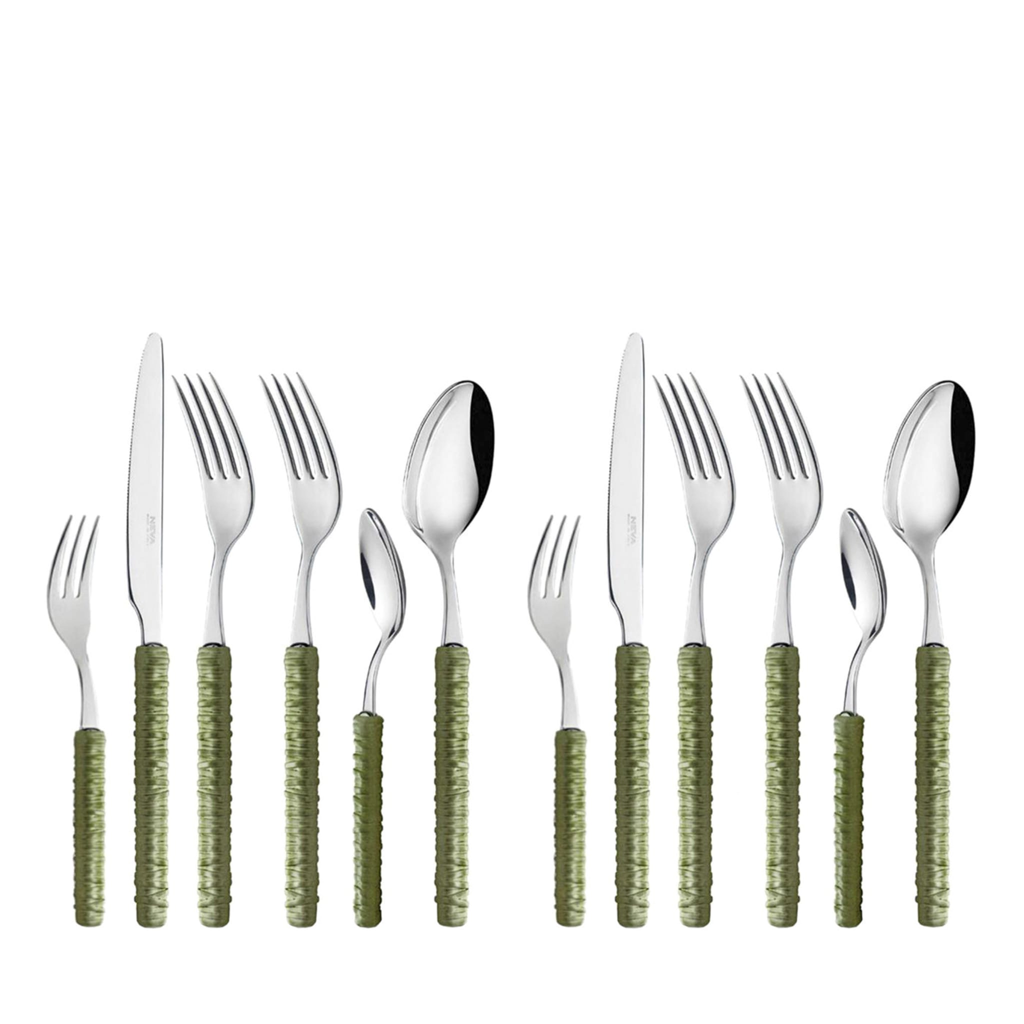 Set of 2 Green Rattan Cutlery - Main view