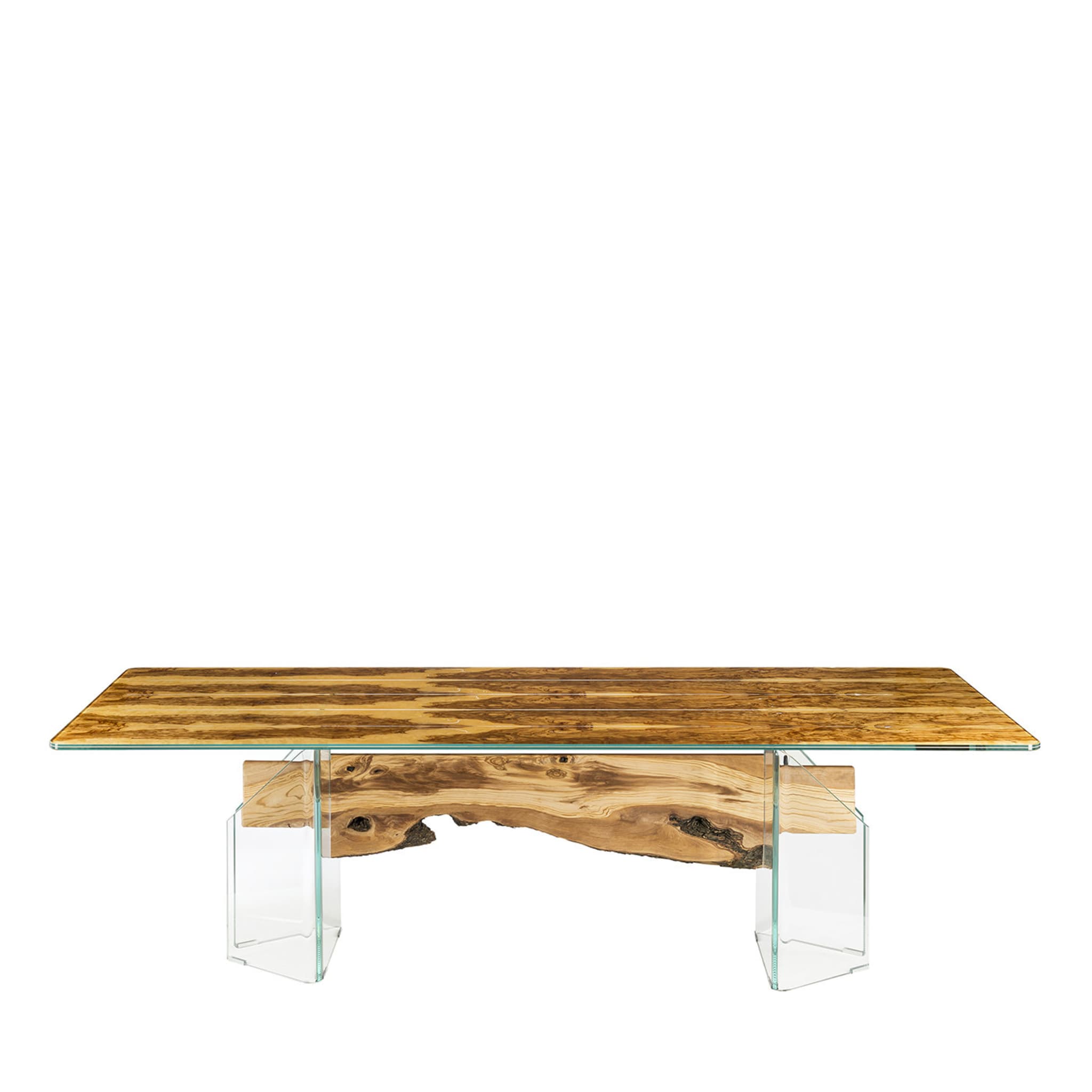 Mesa rectangular Portofino de madera de olivo y cristal - Vista principal