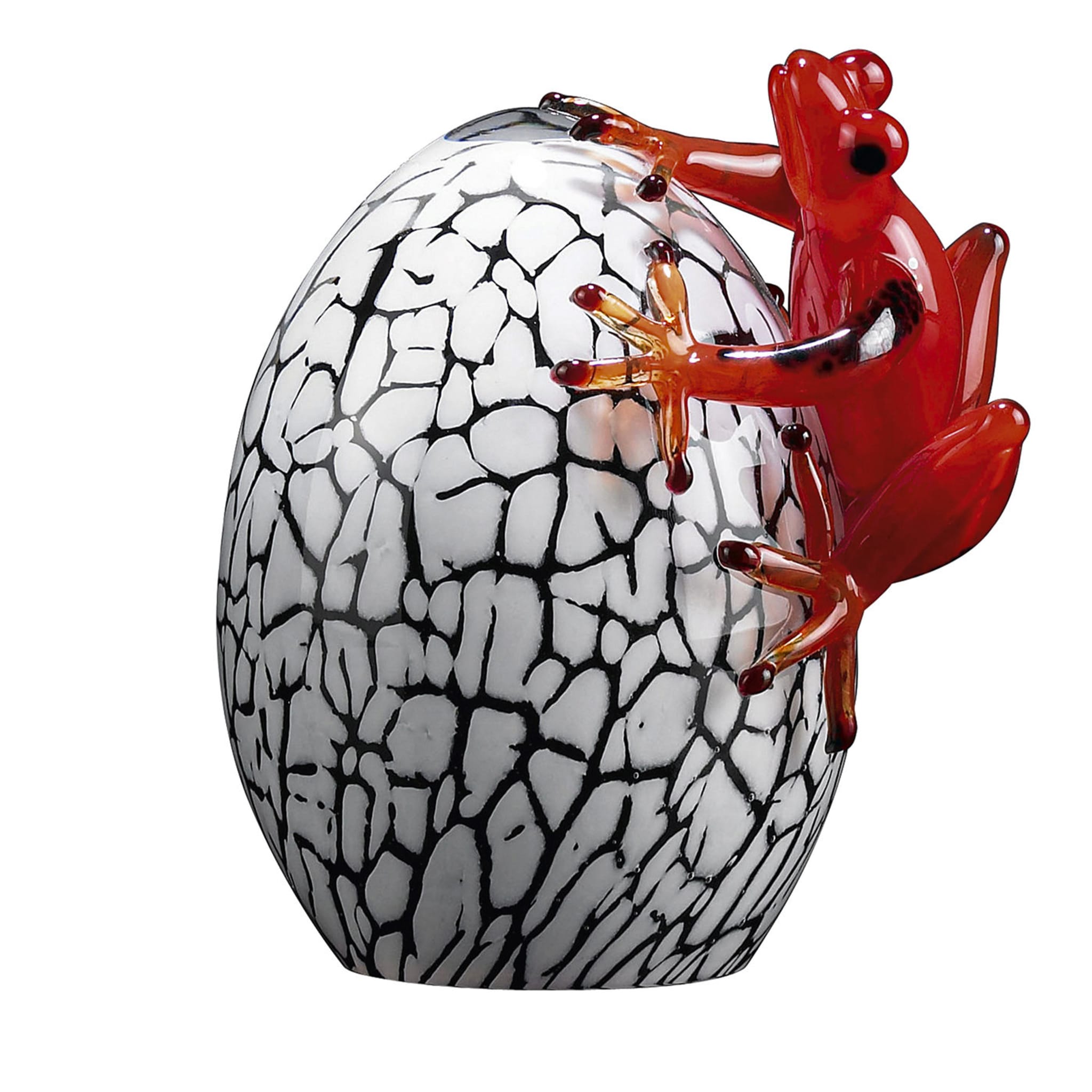 White Crackled Glass Egg with Red Gecko - Main view