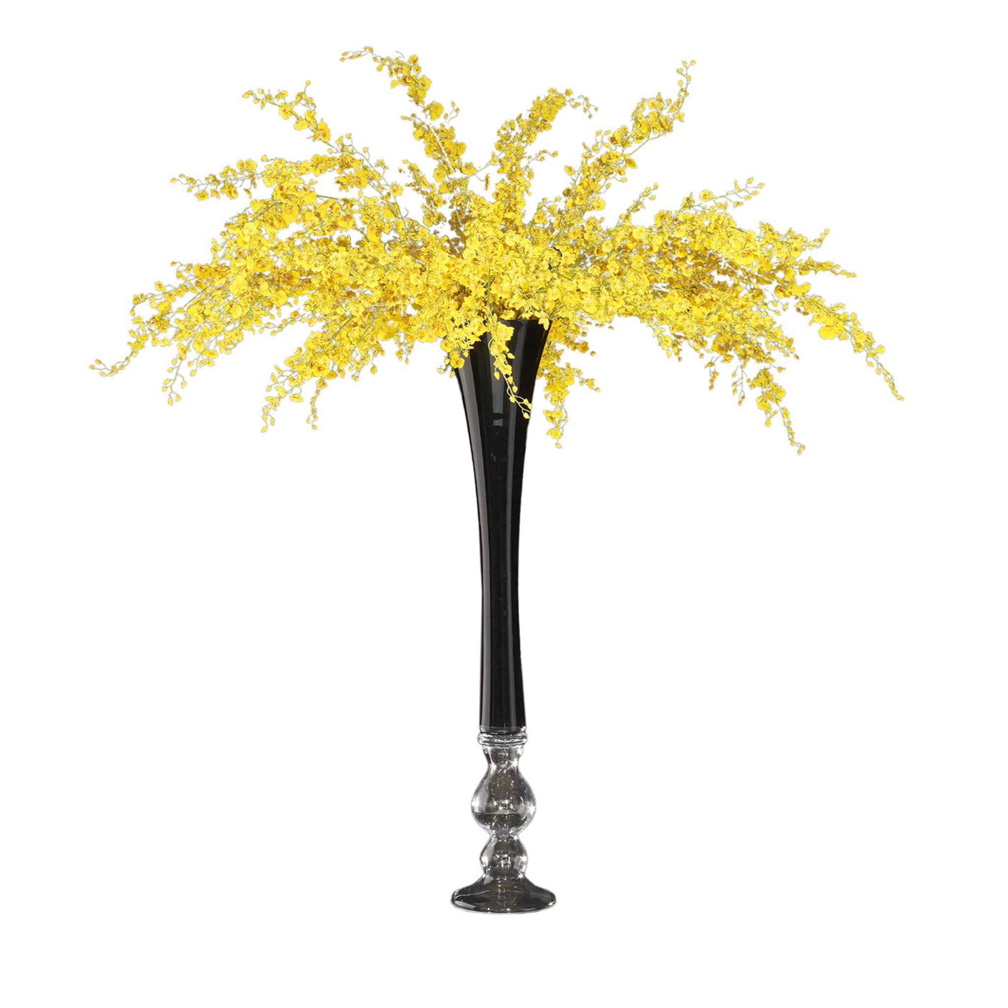 Composizione floreale gialla Sayonara con vaso nero  - Vista principale
