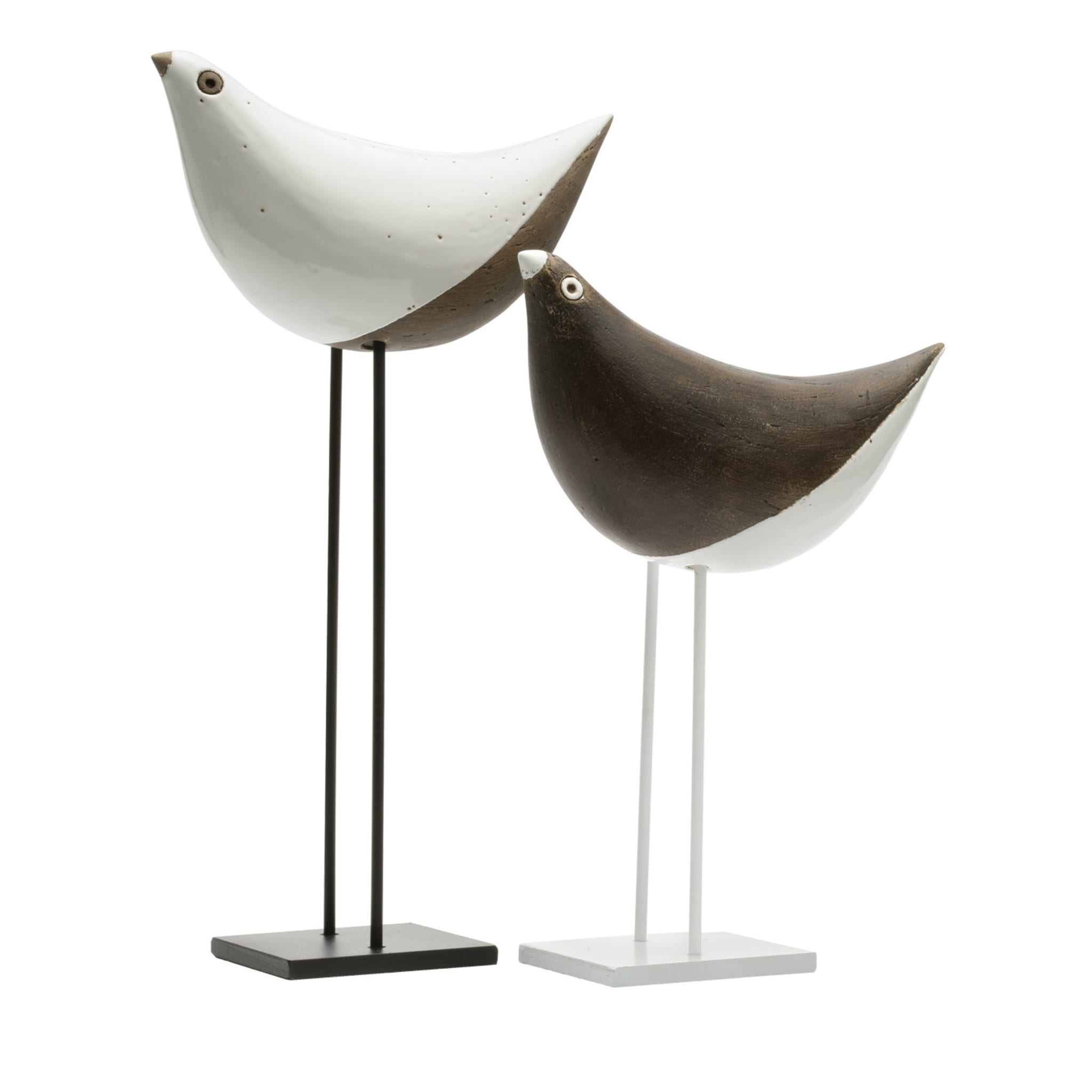 Set of 2 Black and White Birds Sculpture by Aldo Londi - Main view