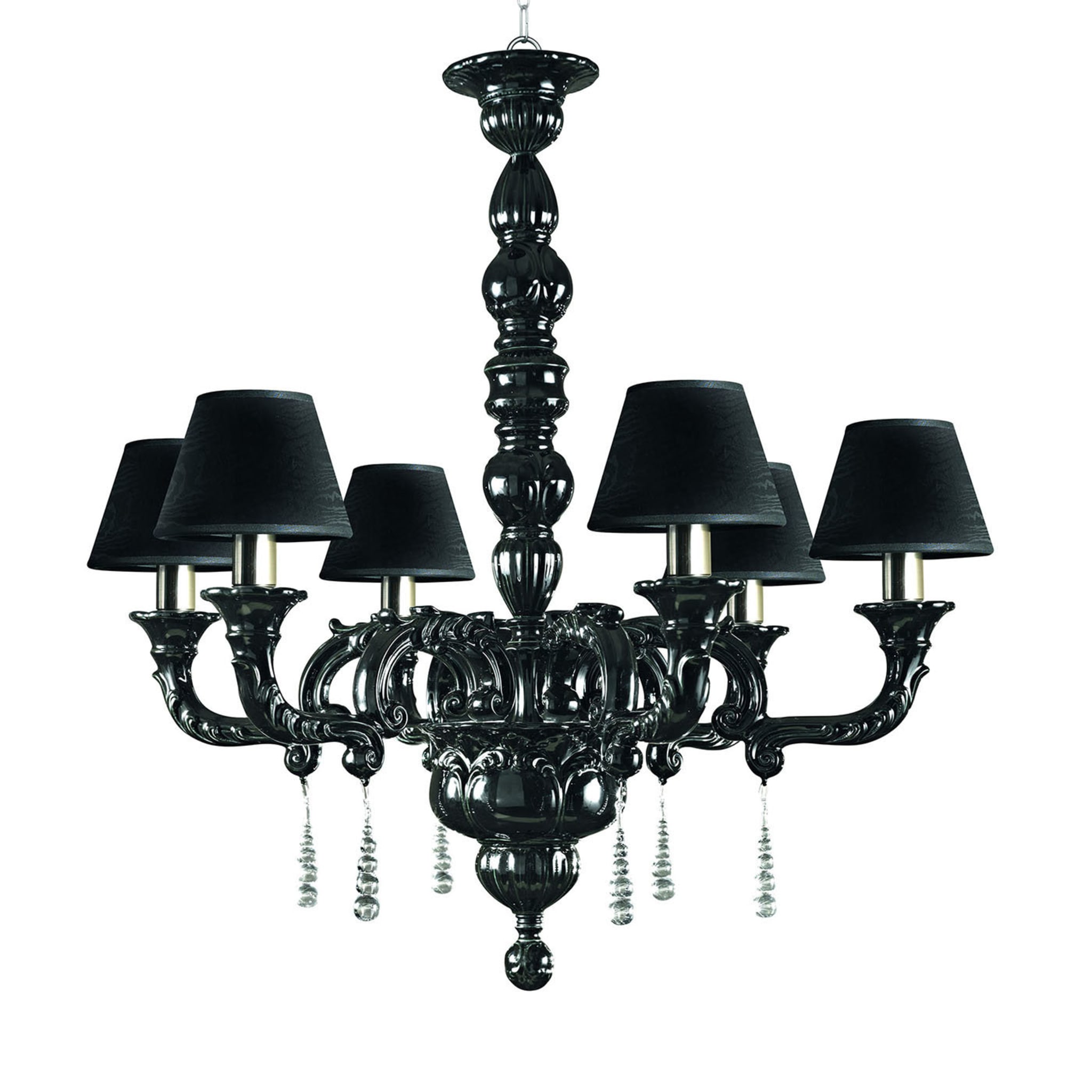 Capodimonte 6-Light Black Chandelier with Lampshades - Main view