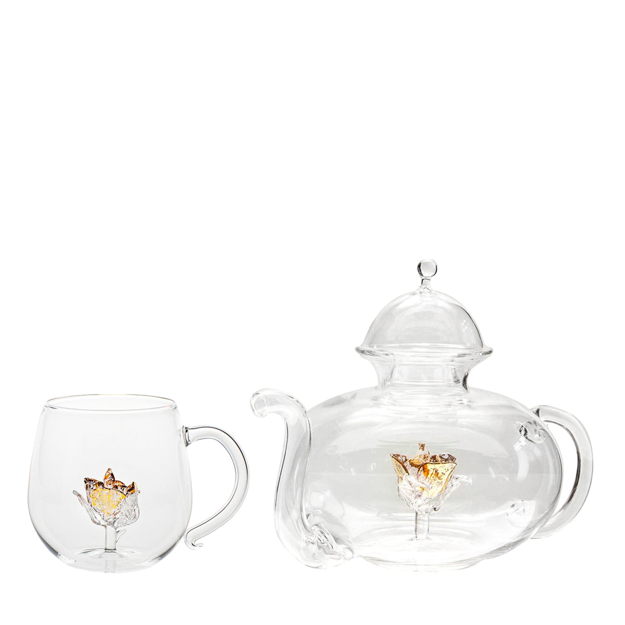 Set di 2 tazze da tè e teiera in oro Little Rose - Vista principale