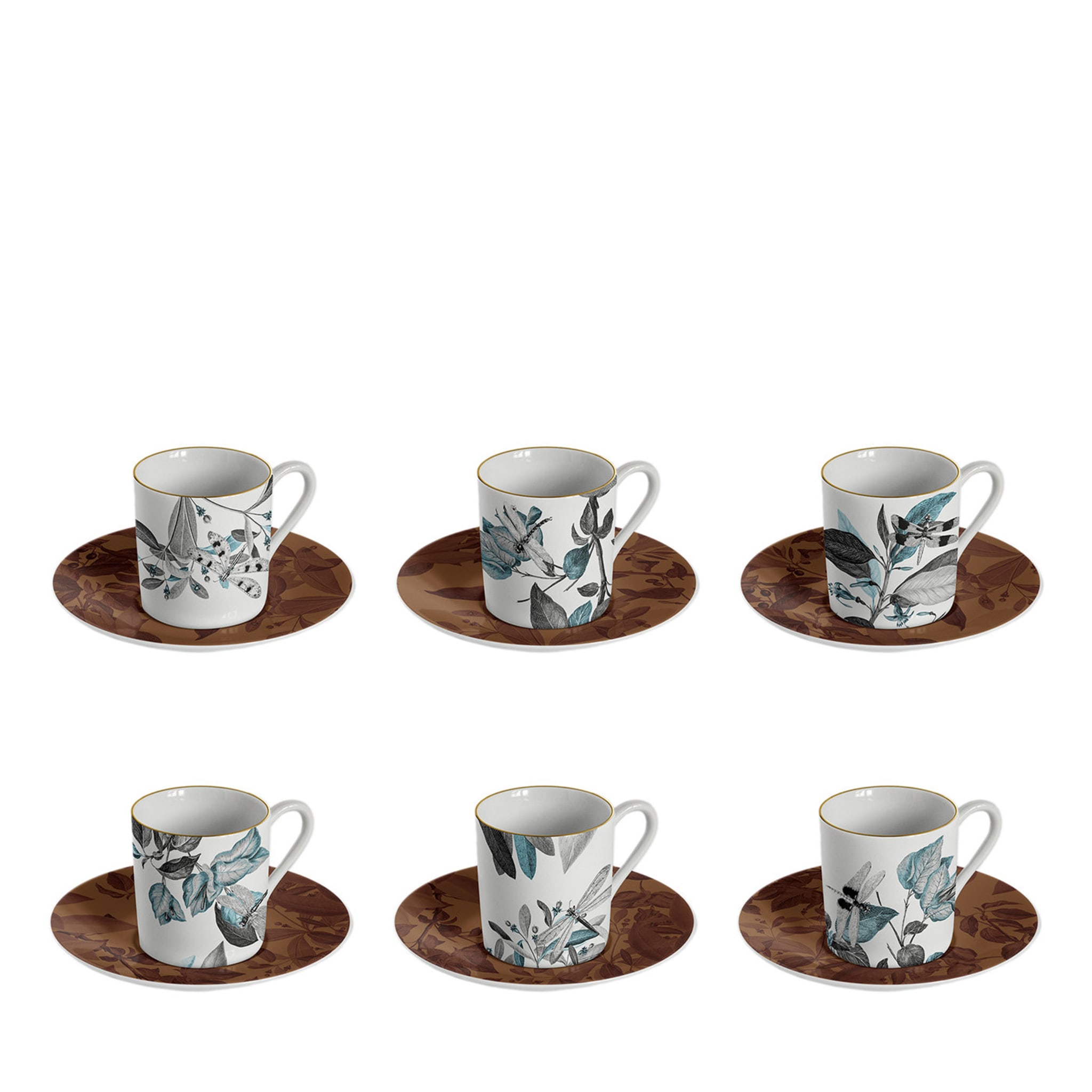 Black Dragon Pool Set of 6 Espresso Cups with Saucers - Main view