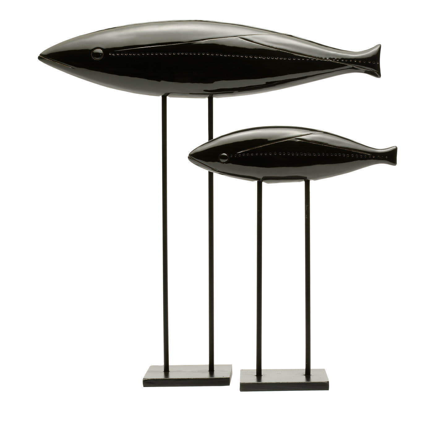 Set of 2 Black Fish Sculpture by Aldo Londi - Bitossi Ceramiche