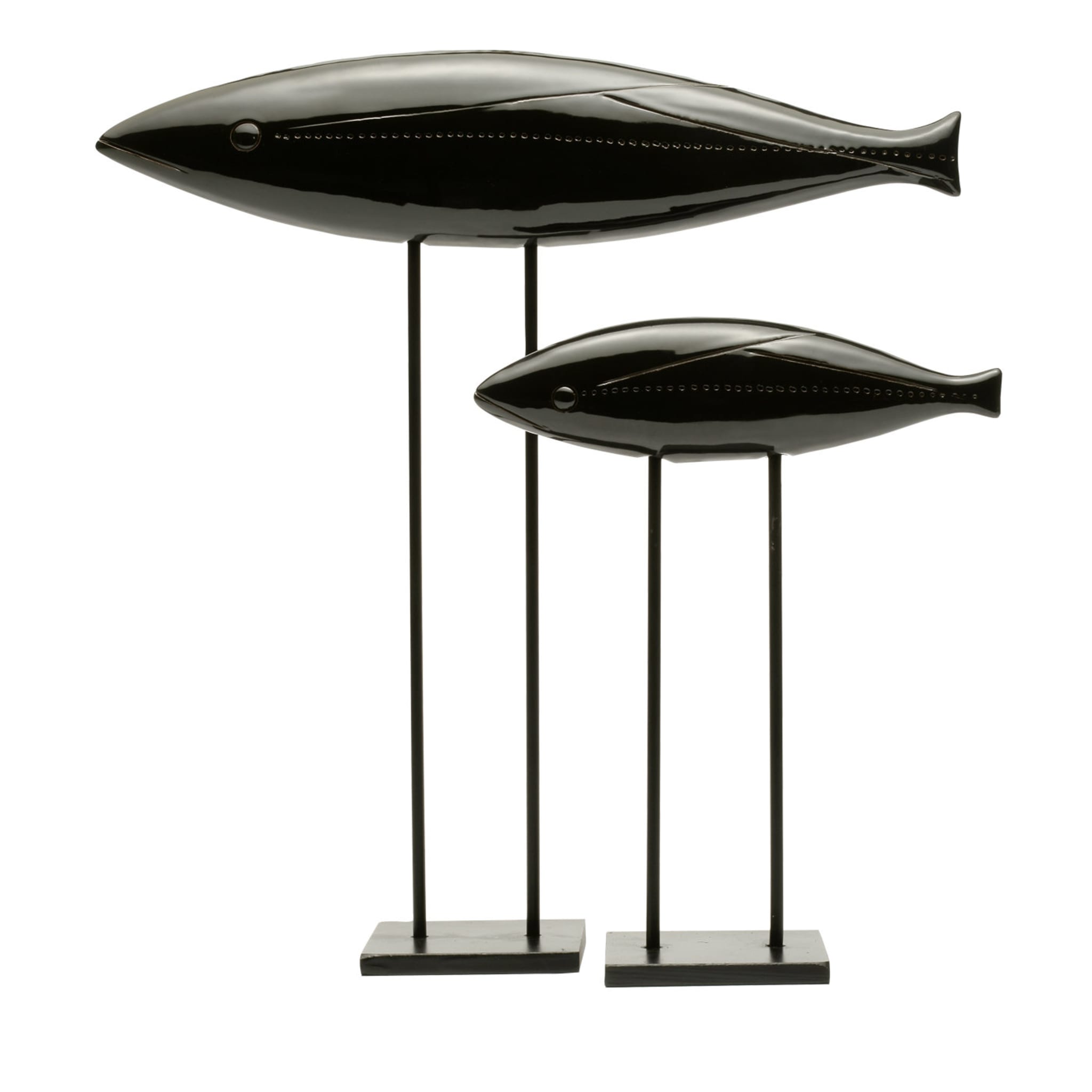 Ensemble de 2 sculptures de poissons noirs par Aldo Londi - Vue principale
