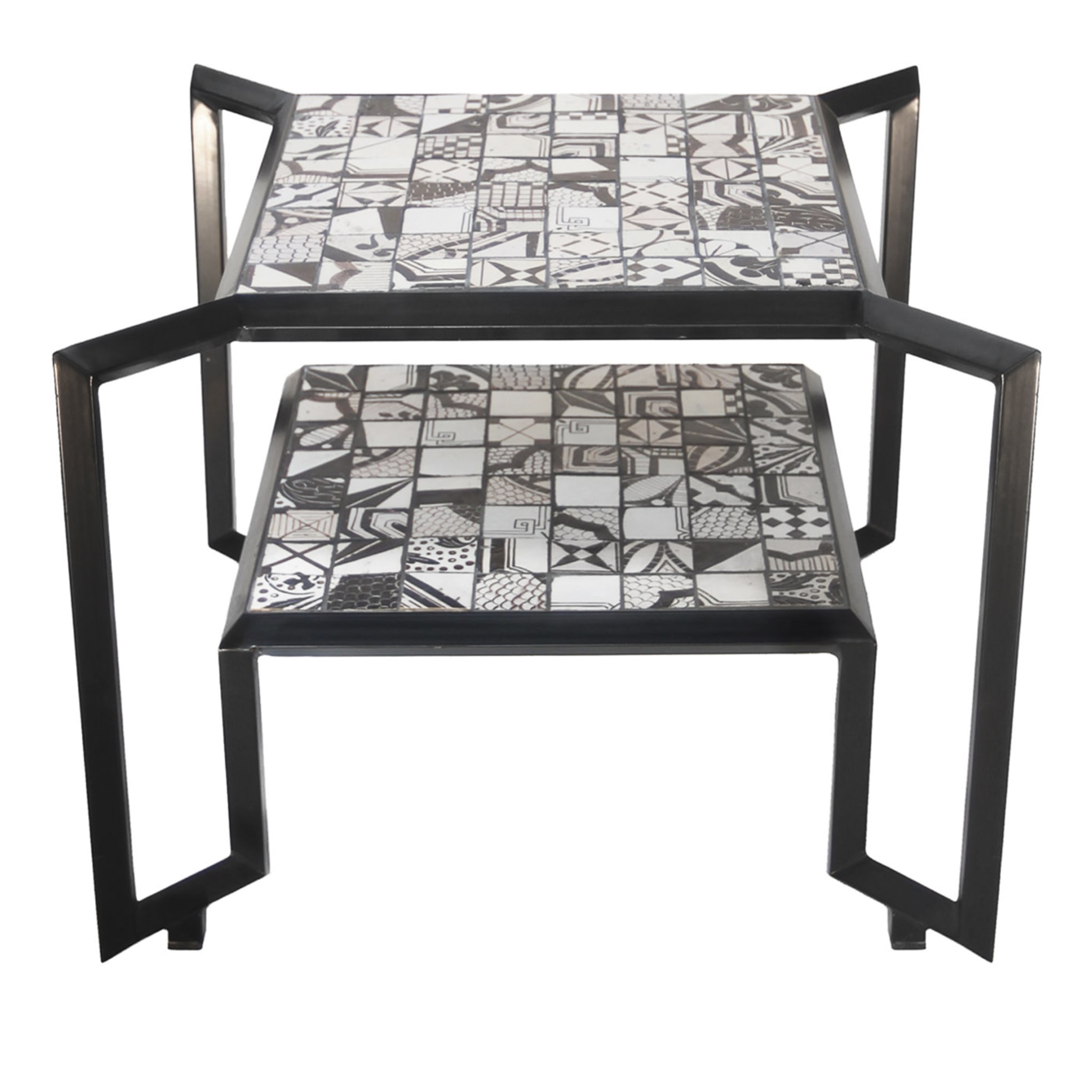 Mesa de mosaico araña en blanco y negro - Vista principal