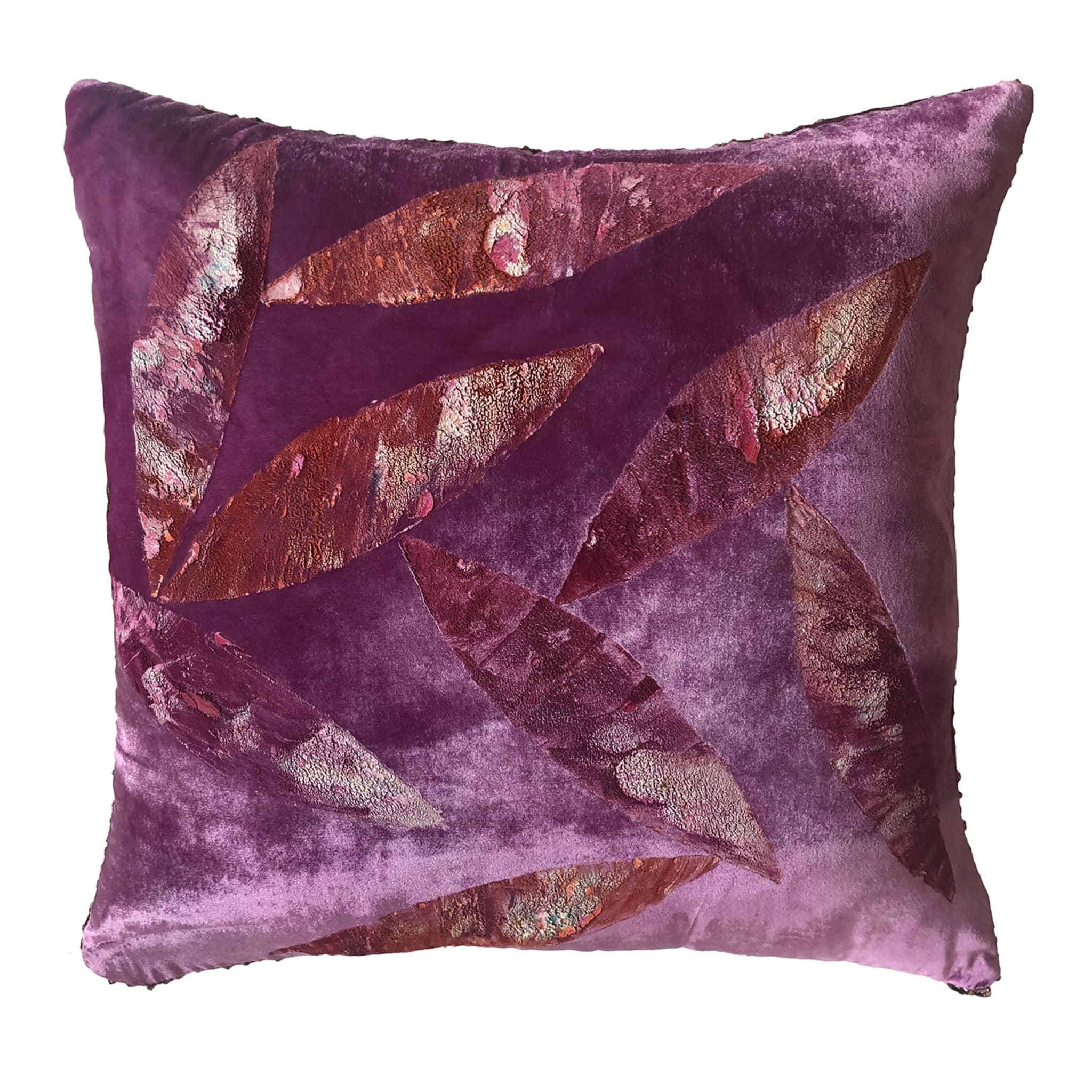 Pink Leaves Purple Velvet Cushion - Main view