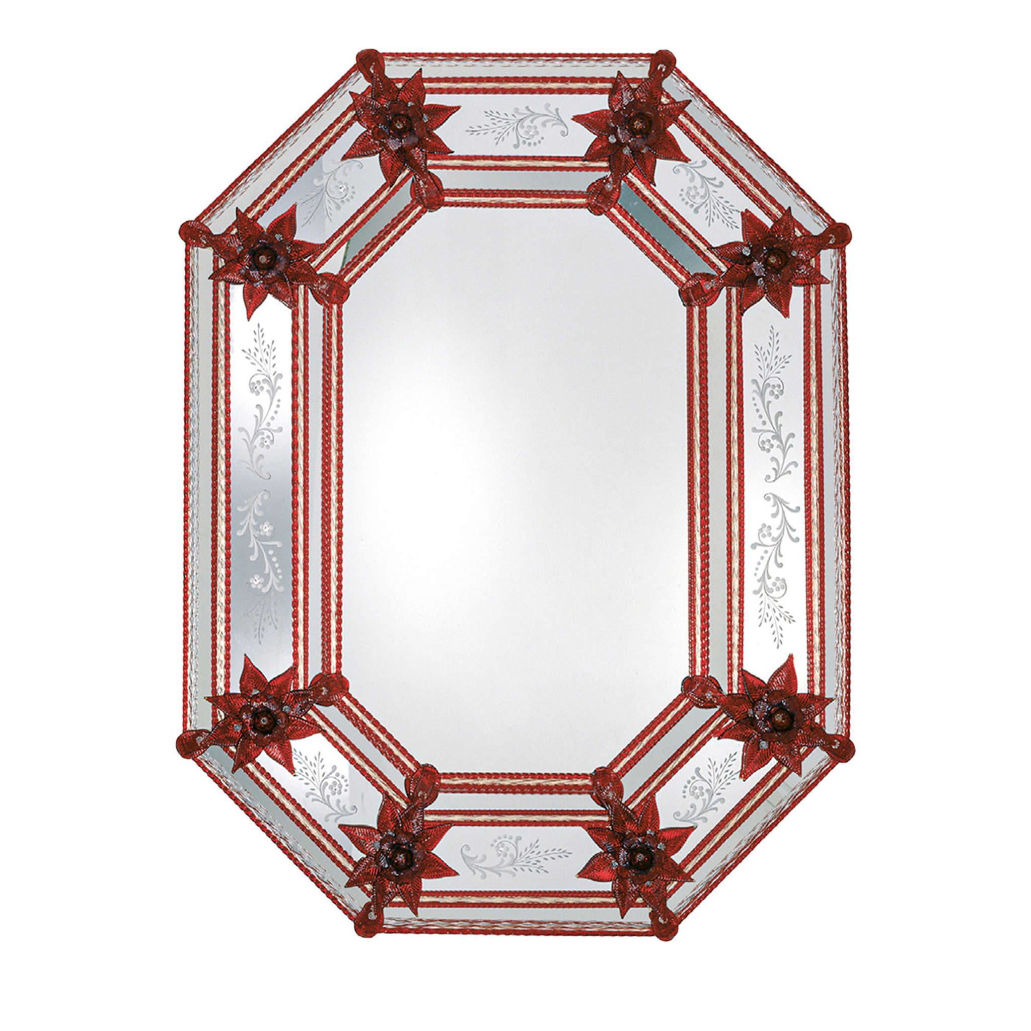 Specchio in vetro di Murano Serenella Red Flowers - Vista principale