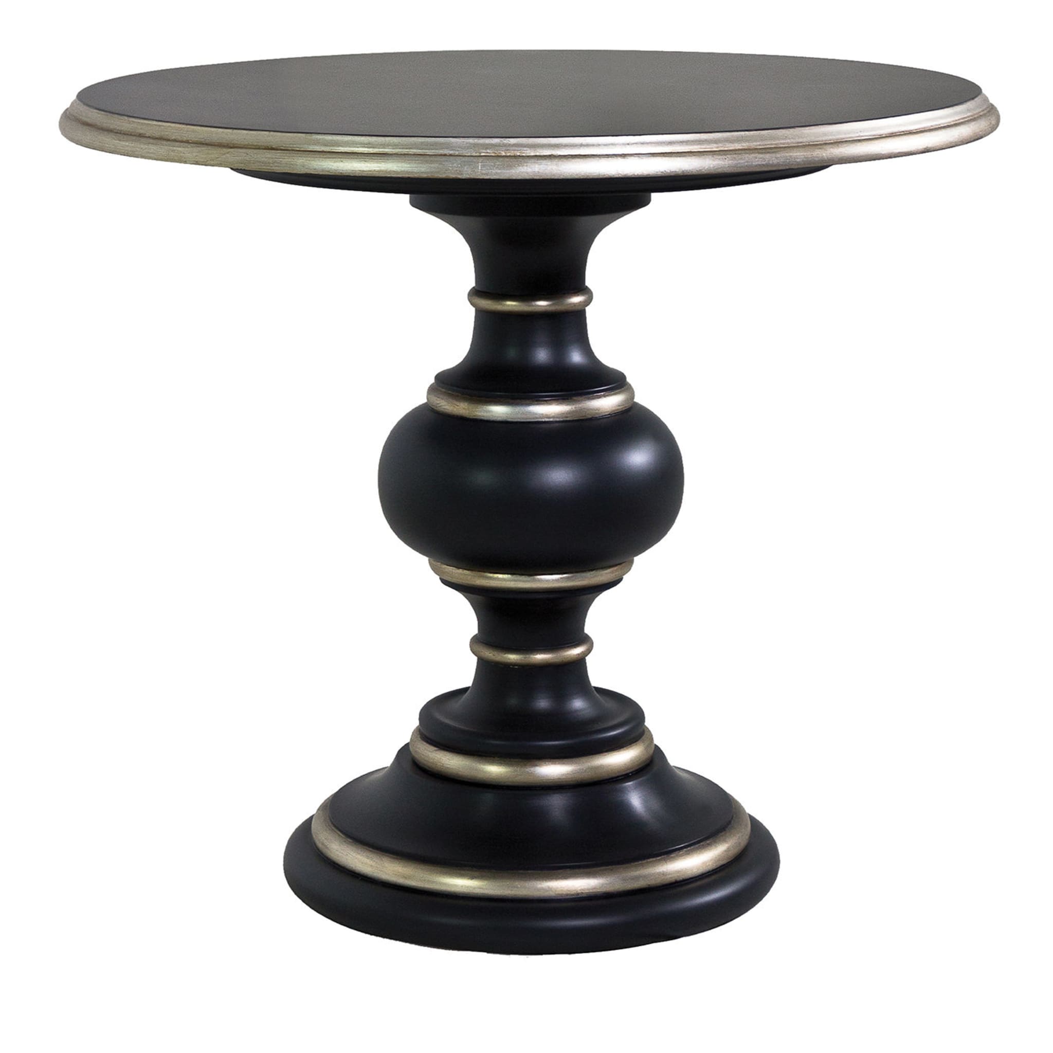 Table basse ronde coloniale noire et argentée - Vue principale