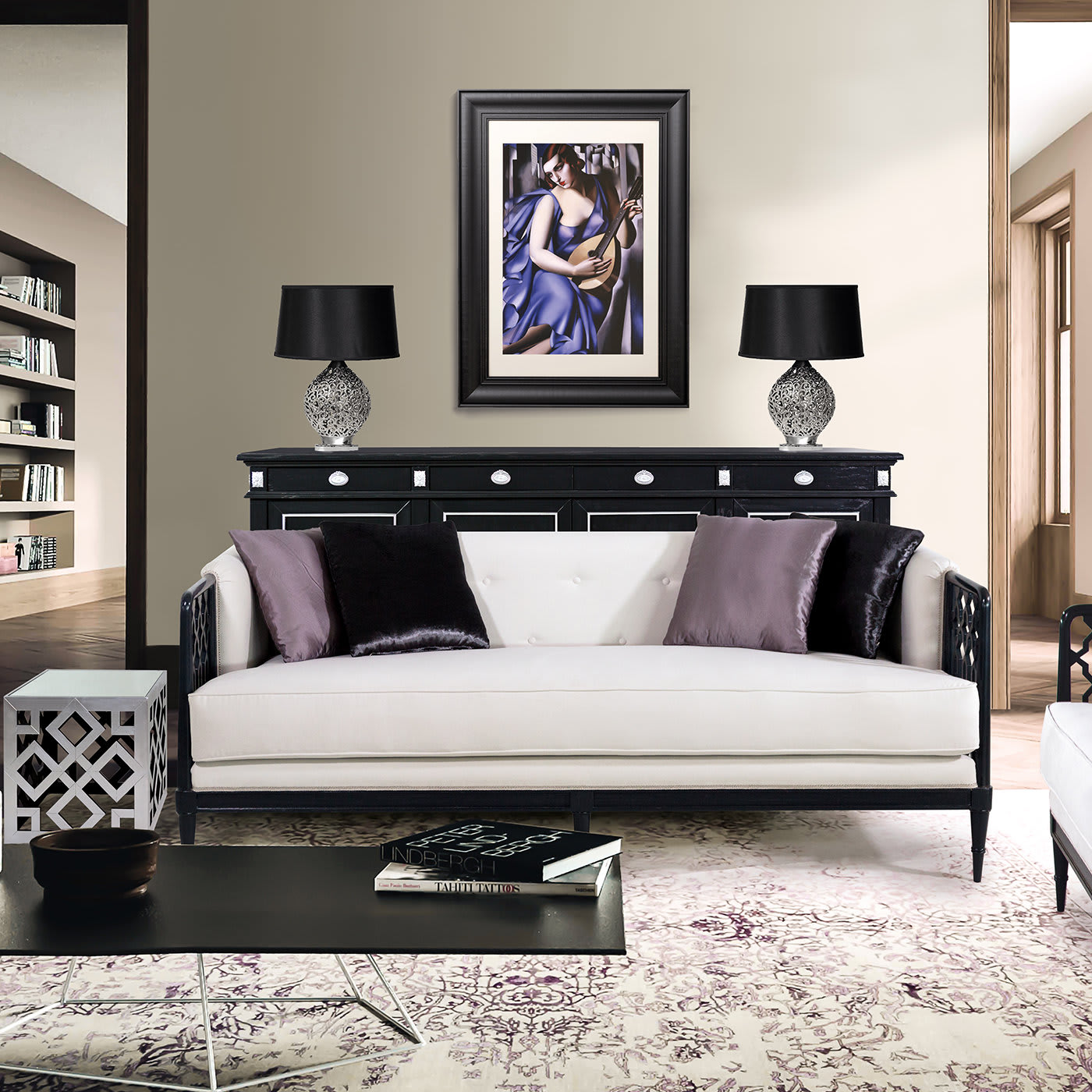 Colonial-Style Black-And-White Sofa - Palmobili