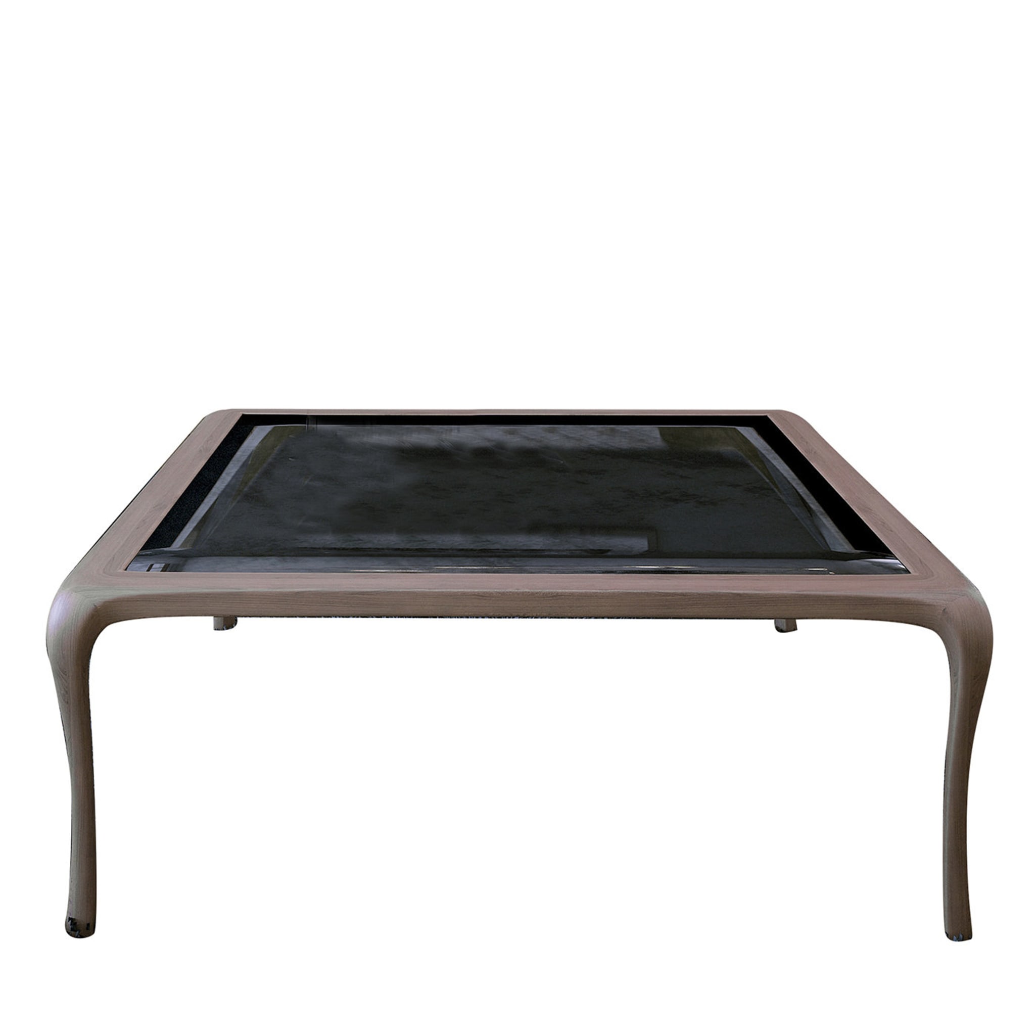 Light-Walnut Square Coffee Table with Glass Top - Main view