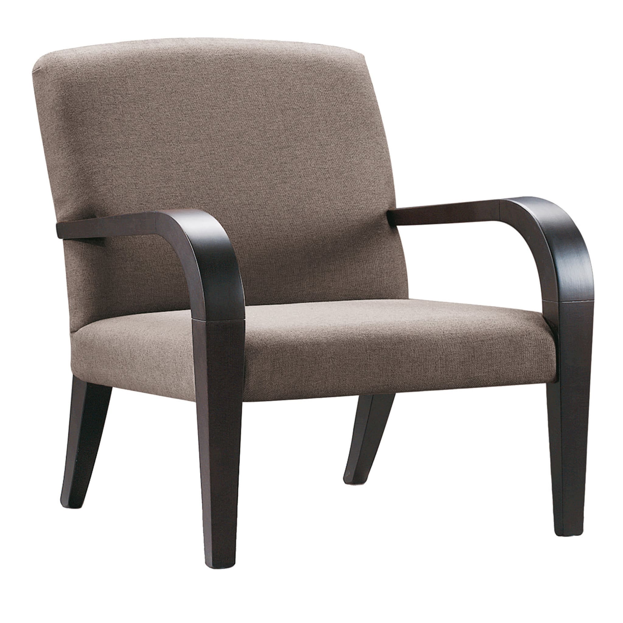 Brauner Tulipwood-Sessel mit geschwungenen Armlehnen - Hauptansicht